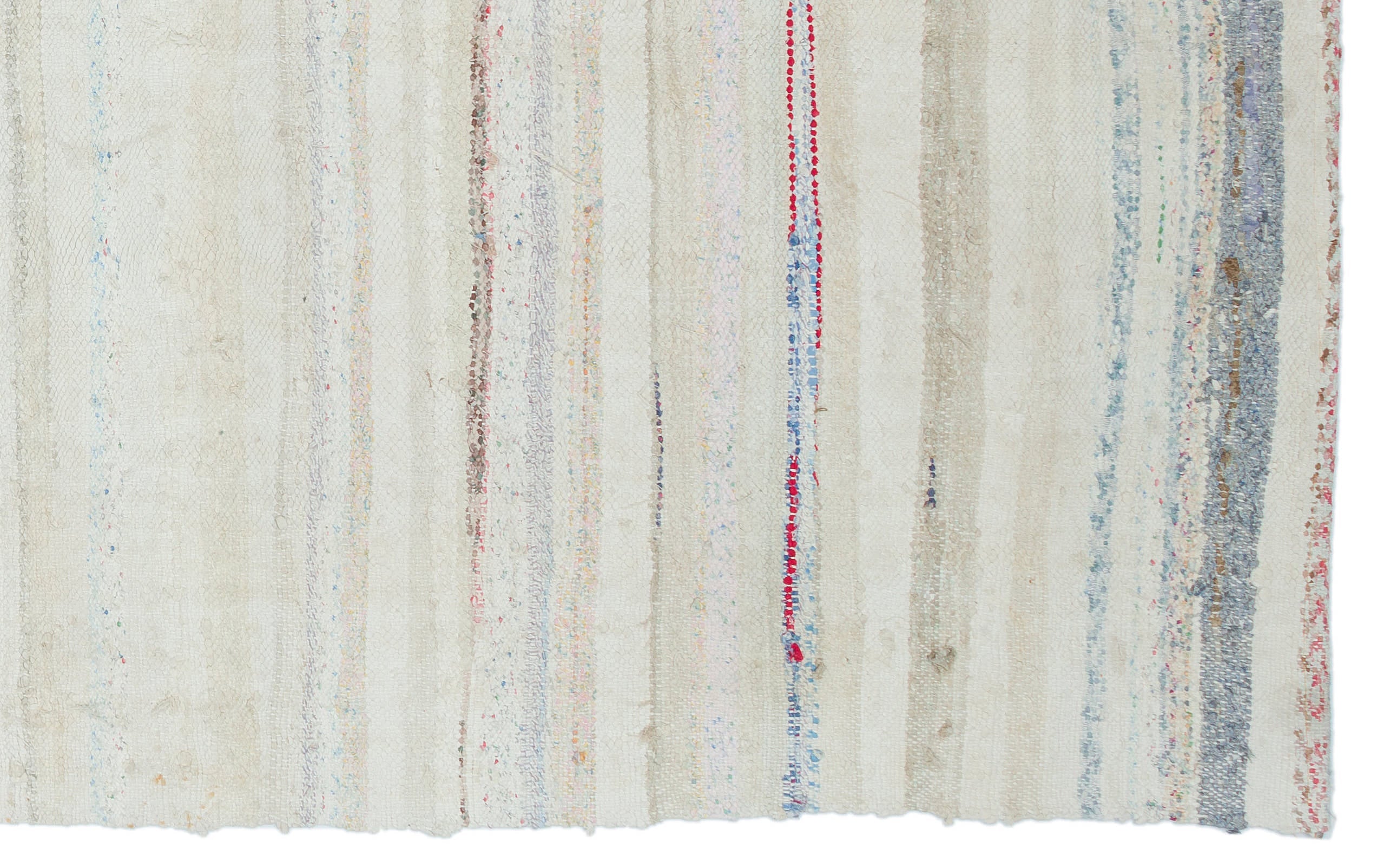 Girit Beige Striped Wool Handmade Area Rug 4'9" x 7'6"