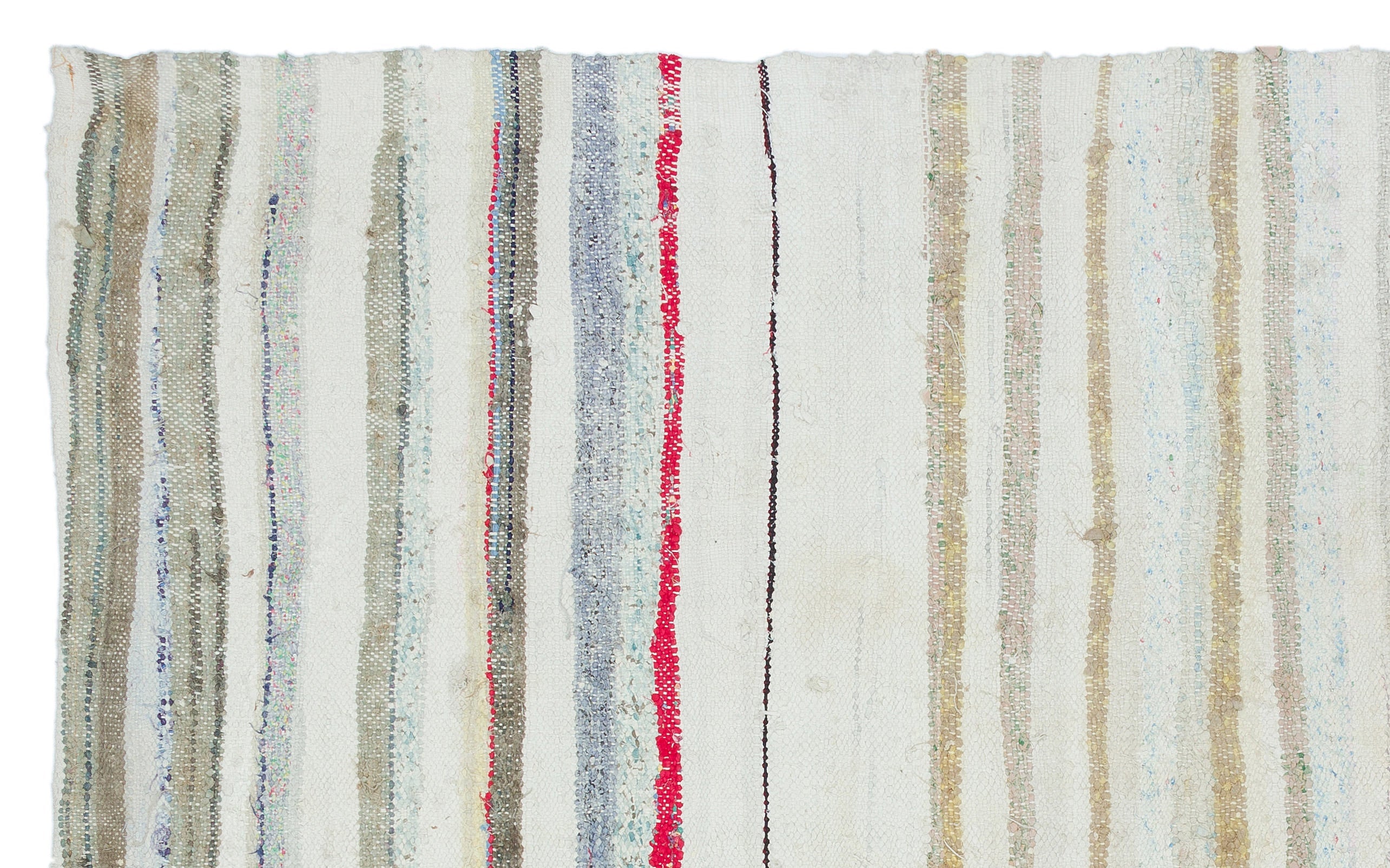 Girit Beige Striped Wool Handmade Area Rug 4'9" x 7'6"