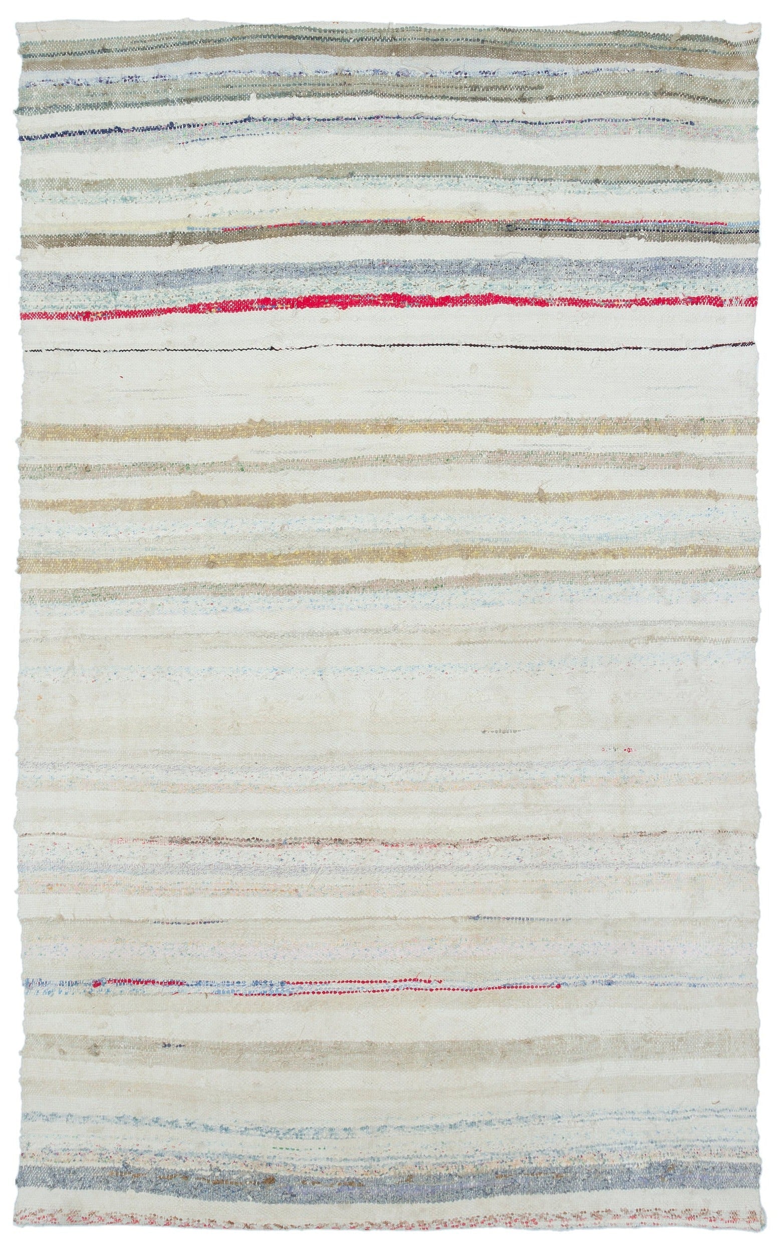 Girit Beige Striped Wool Handmade Area Rug 4'9" x 7'6"