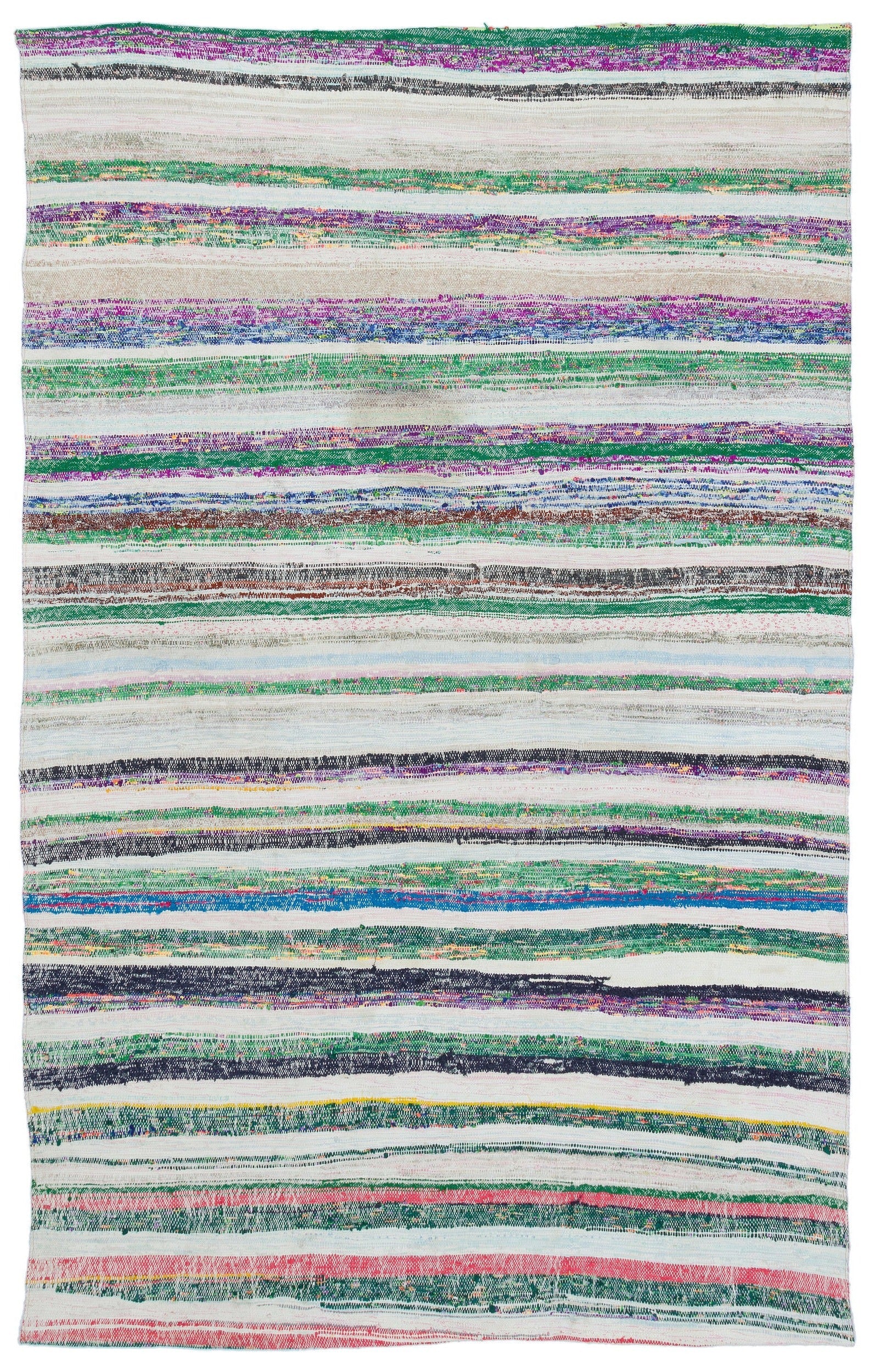 Girit Beige Striped Wool Handmade Area Rug 4'10" x 7'10"