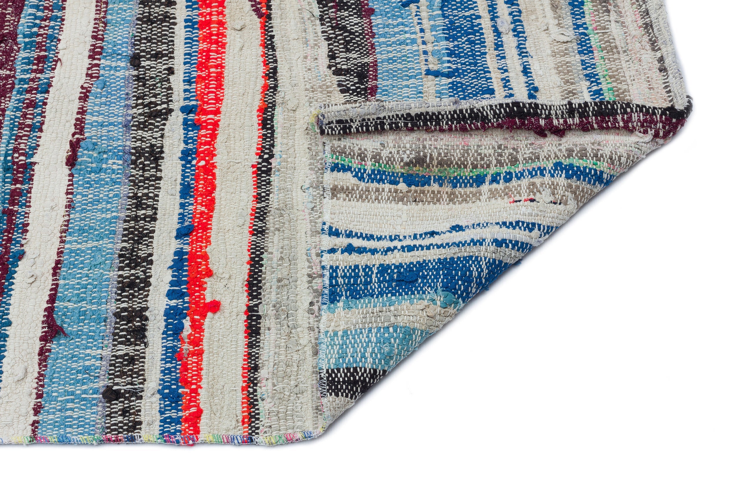 Girit Beige Striped Wool Handmade Area Rug 5'1" x 8'11"