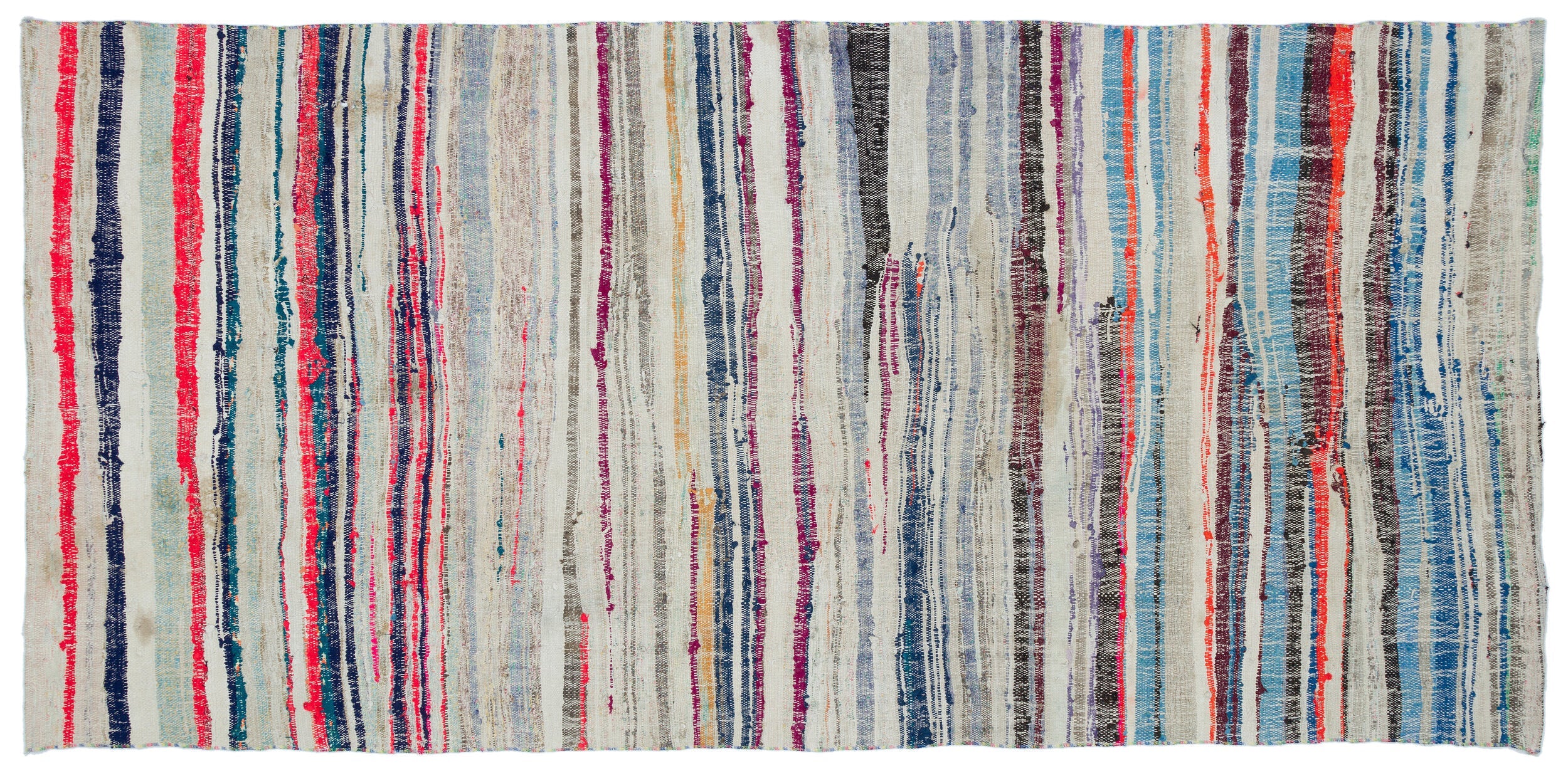 Girit Beige Striped Wool Handmade Area Rug 5'1" x 8'11"