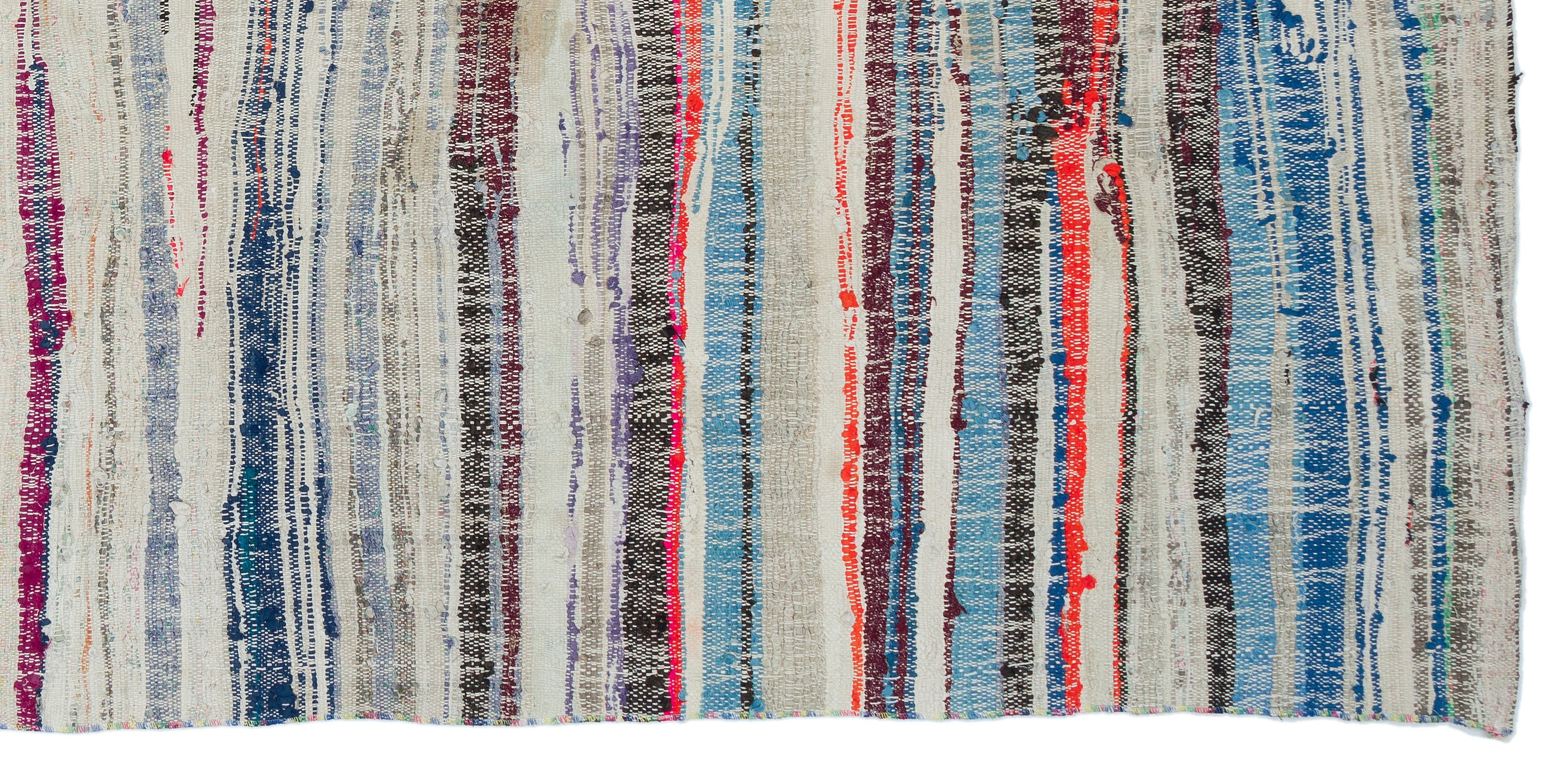 Girit Beige Striped Wool Handmade Area Rug 5'1" x 8'11"