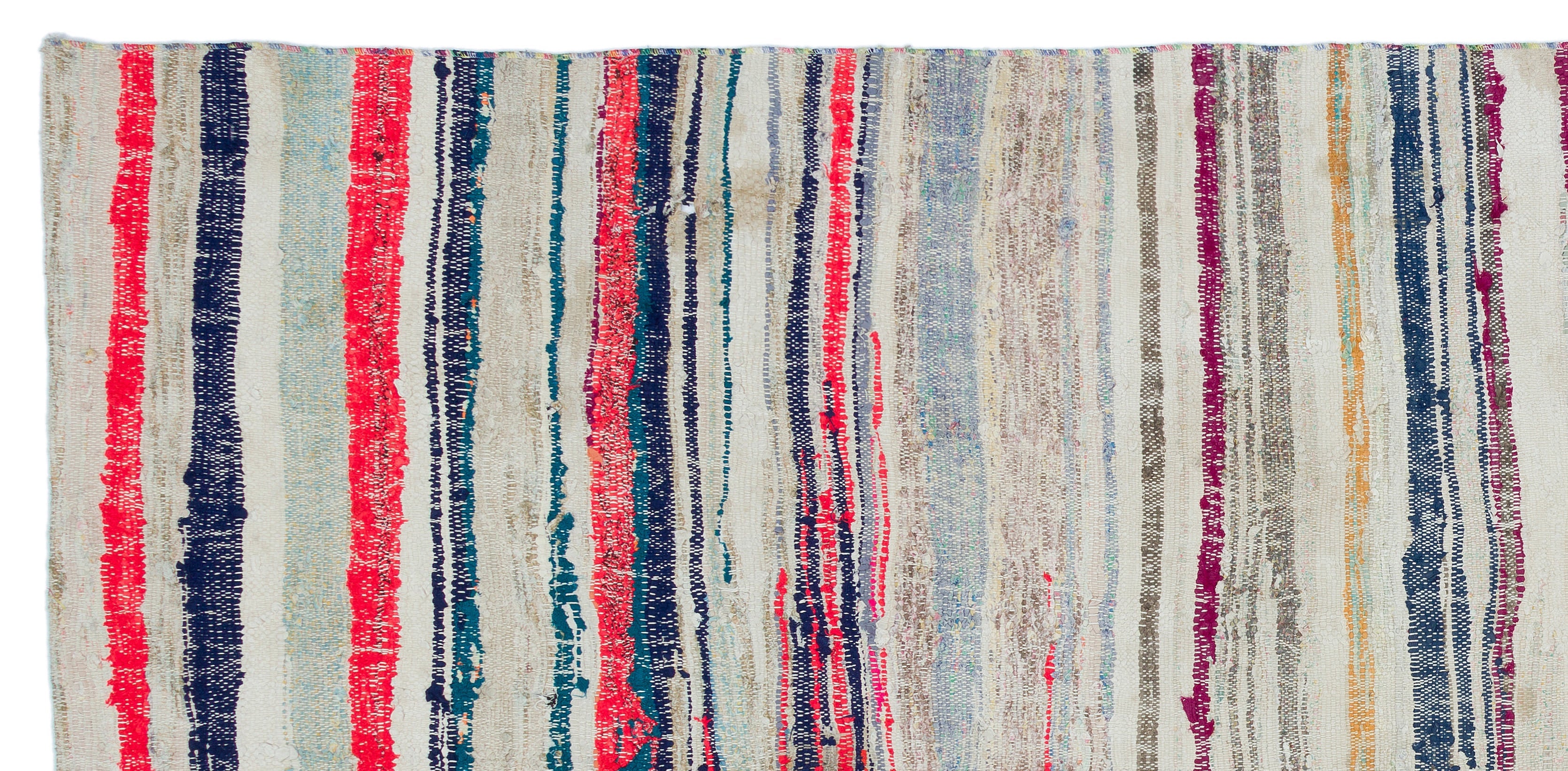 Girit Beige Striped Wool Handmade Area Rug 5'1" x 8'11"