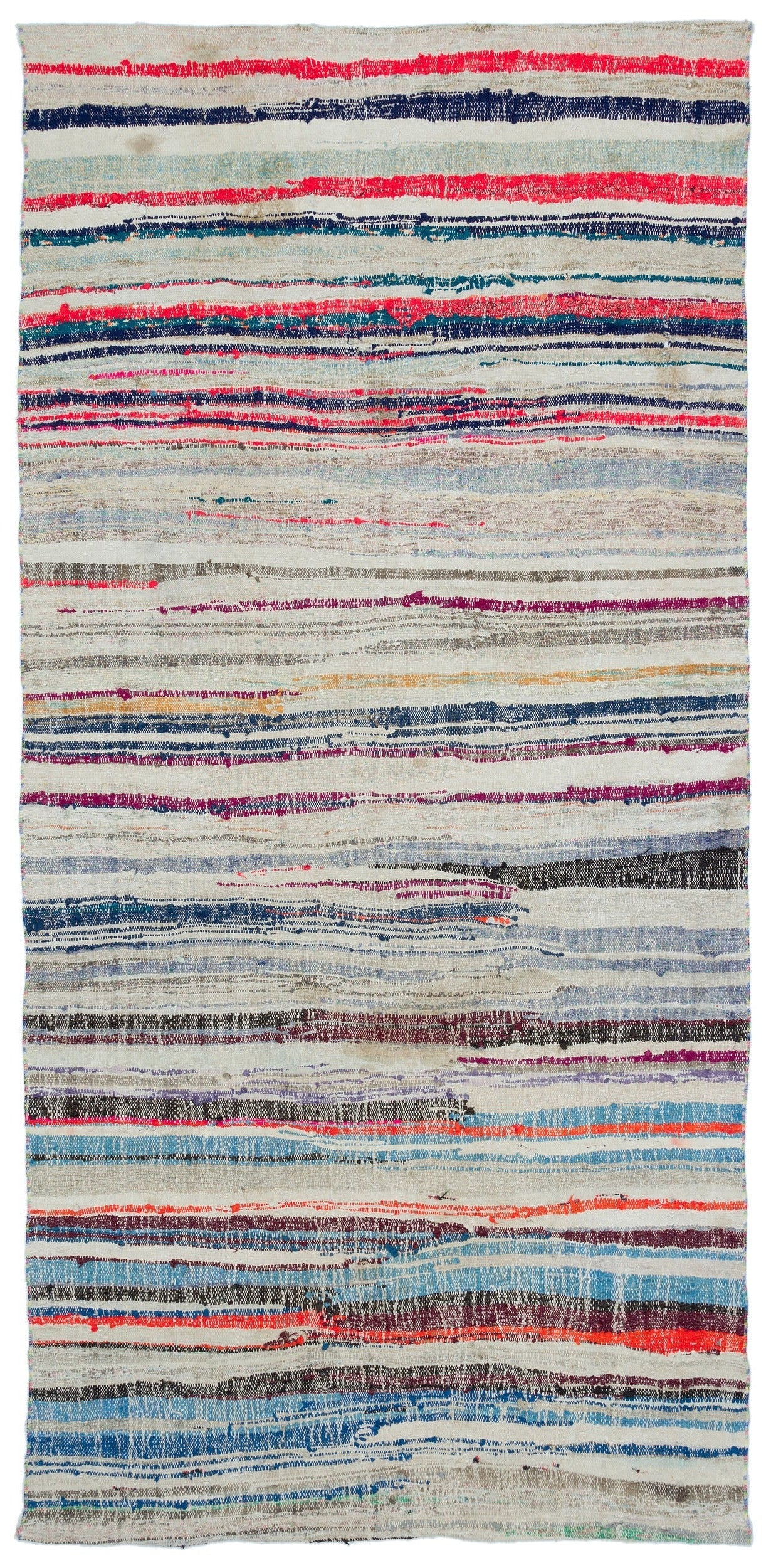 Girit Beige Striped Wool Handmade Area Rug 5'1" x 8'11"
