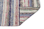 Girit Beige Striped Wool Handmade Area Rug 5'1" x 8'8"