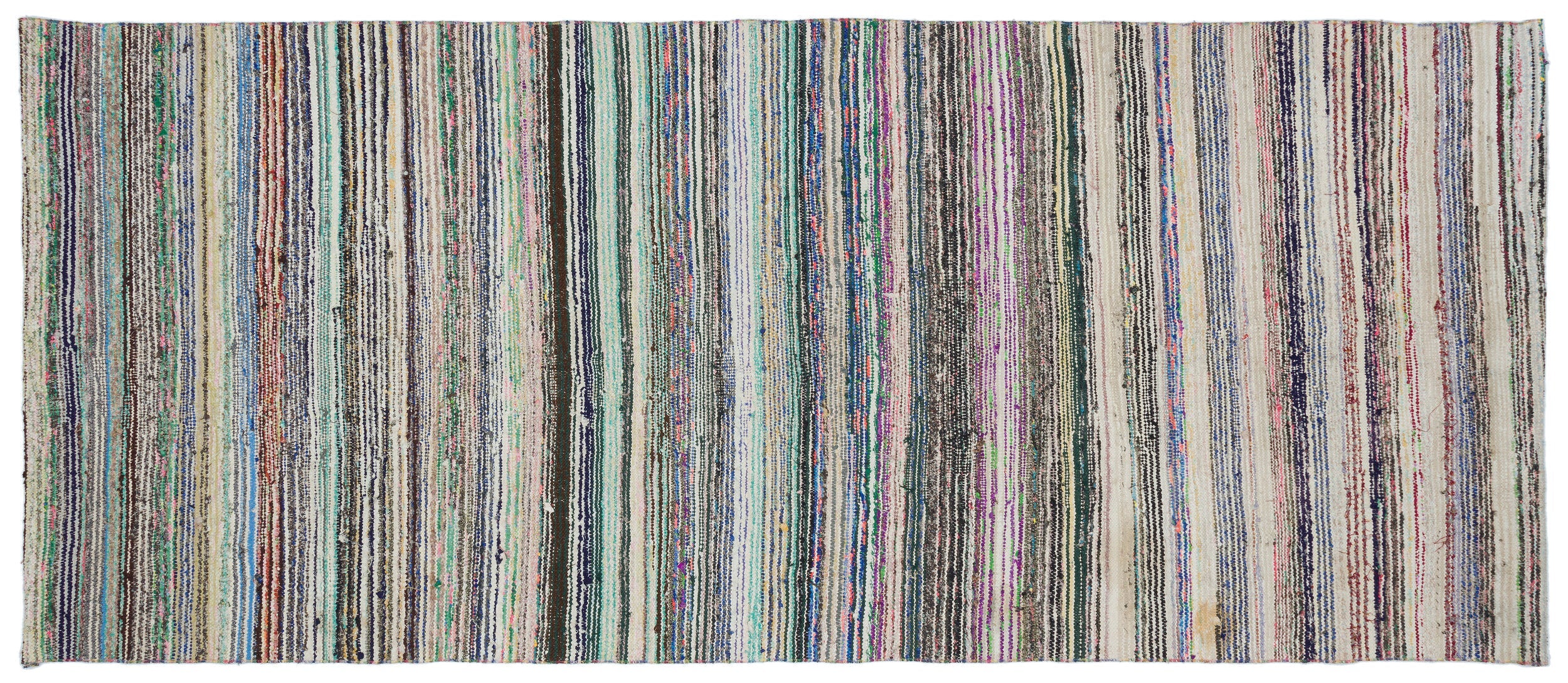 Girit Beige Striped Wool Handmade Area Rug 5'1" x 8'8"