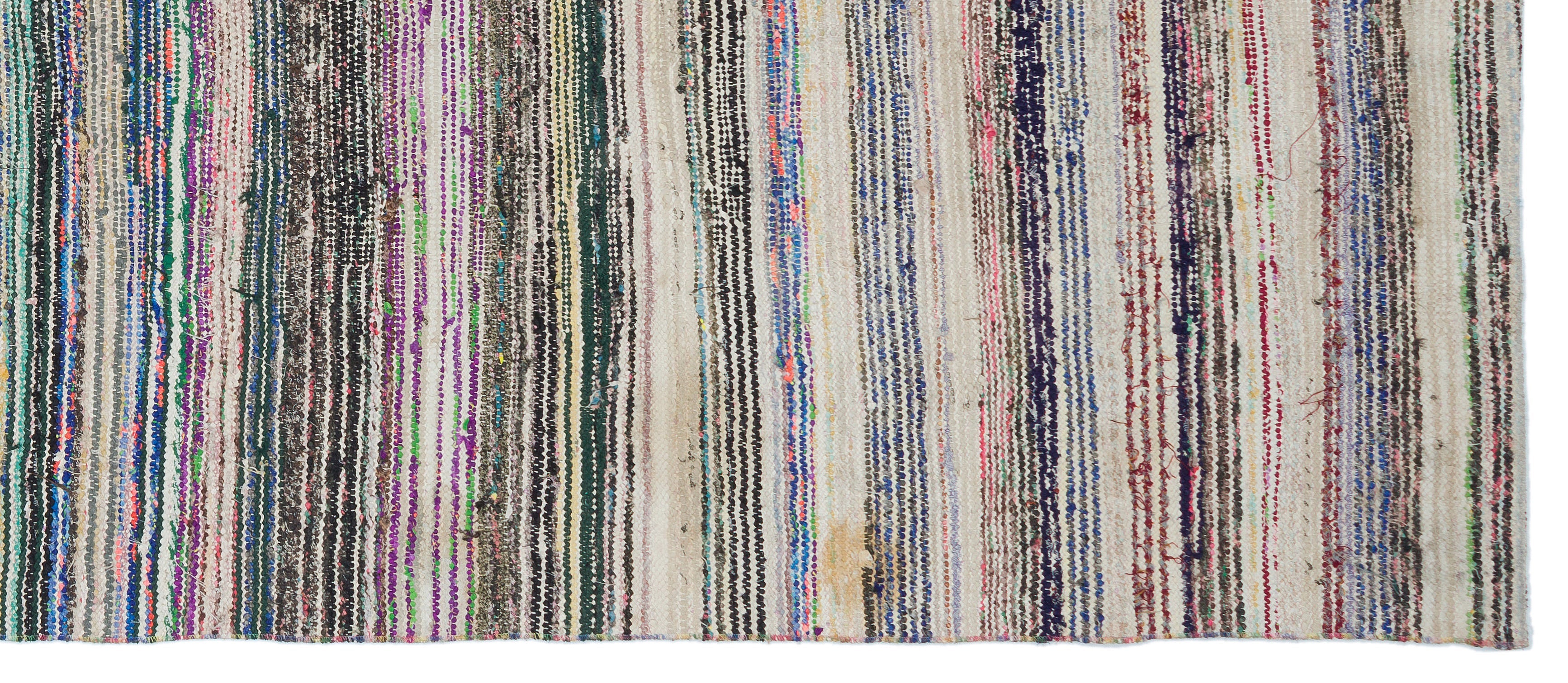 Girit Beige Striped Wool Handmade Area Rug 5'1" x 8'8"