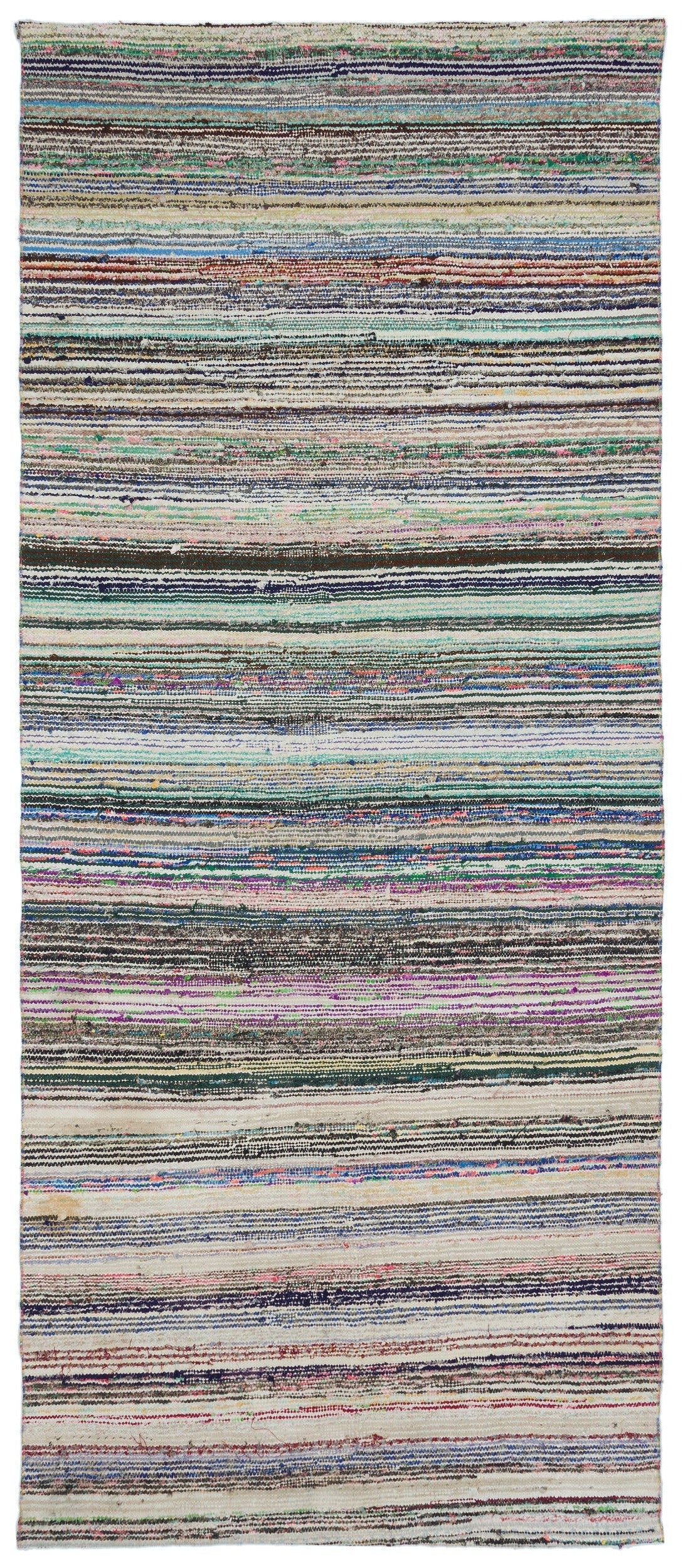 Girit Beige Striped Wool Handmade Area Rug 5'1" x 8'8"