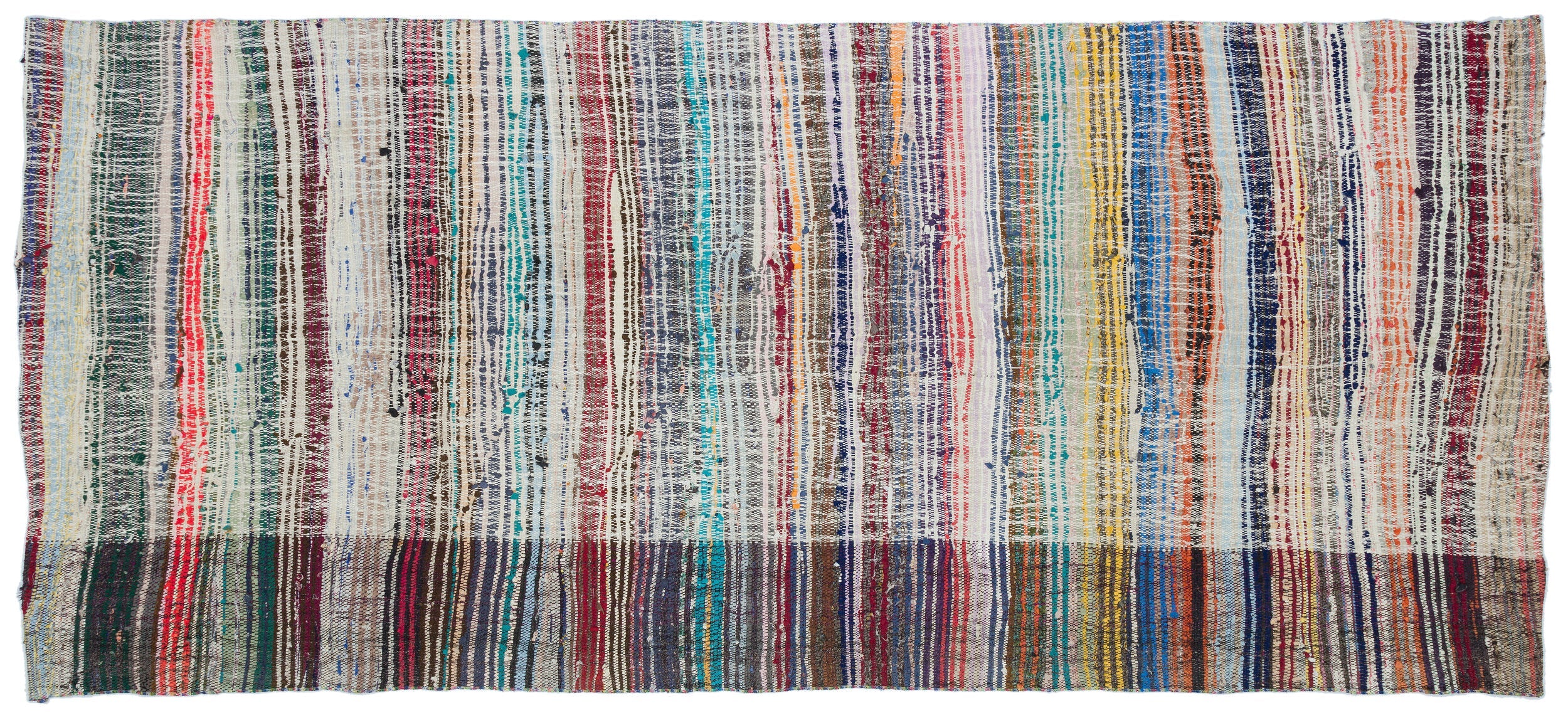 Girit Beige Striped Wool Handmade Area Rug 4'10" x 10'10"