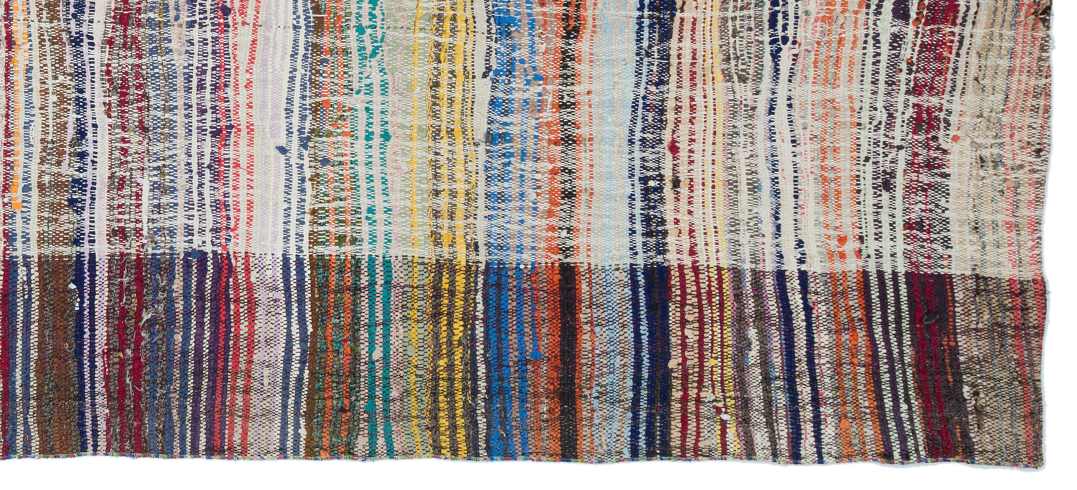 Girit Beige Striped Wool Handmade Area Rug 4'10" x 10'10"