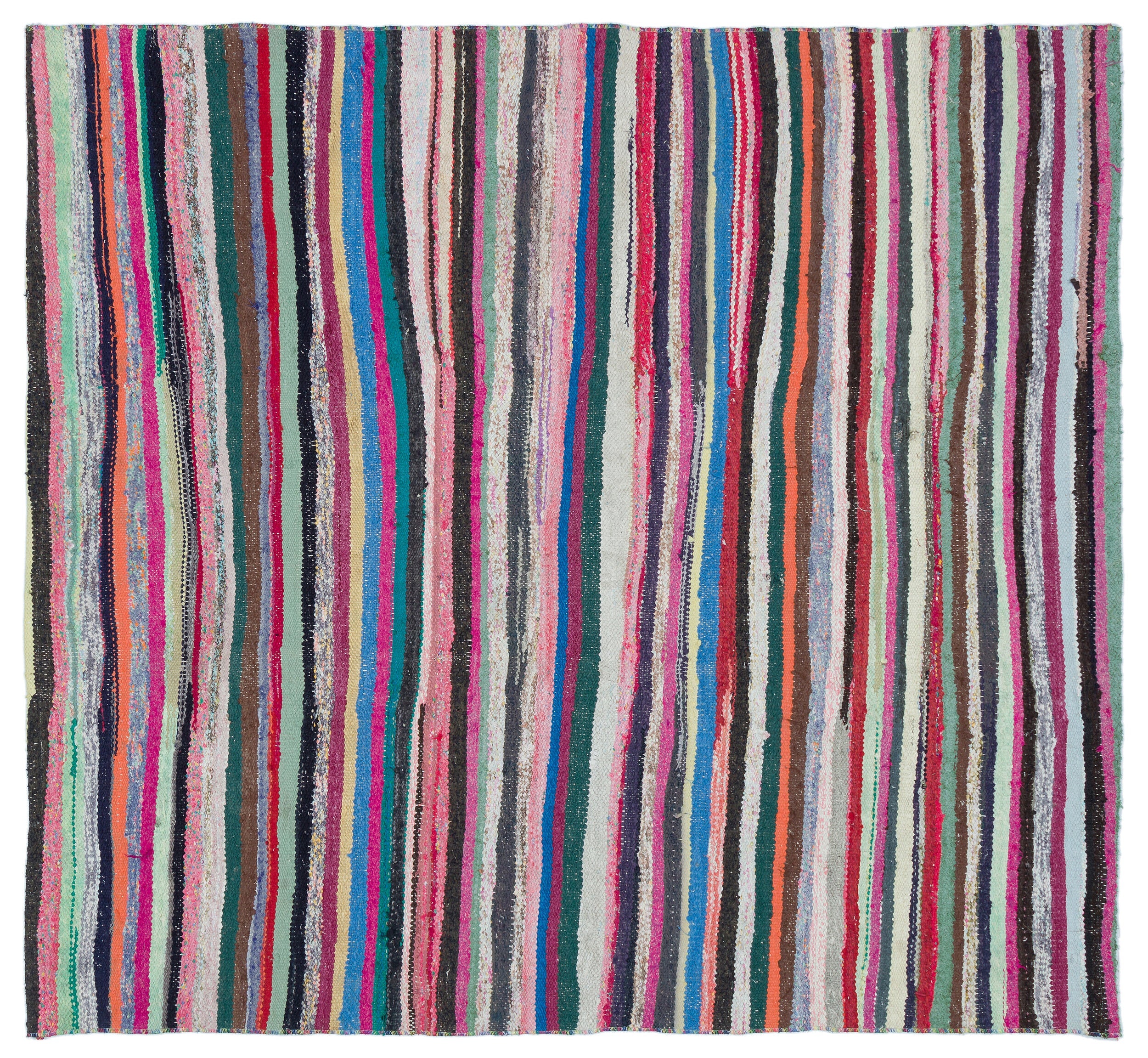 Girit Beige Striped Wool Handmade Area Rug 5'5" x 5'9"