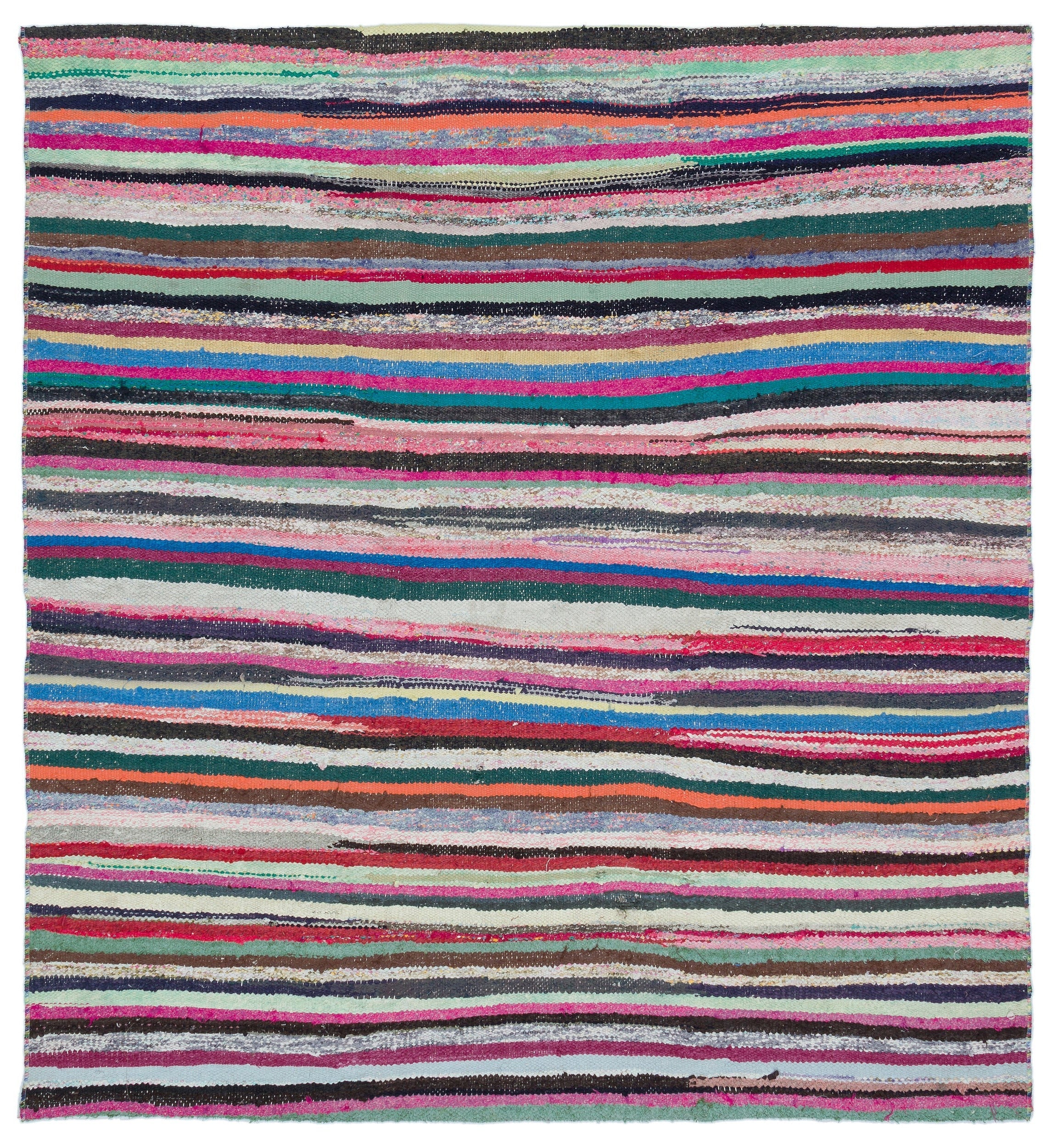 Girit Beige Striped Wool Handmade Area Rug 5'5" x 5'9"