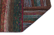 Girit Brown Striped Wool Handmade Area Rug 4'7" x 6'8"
