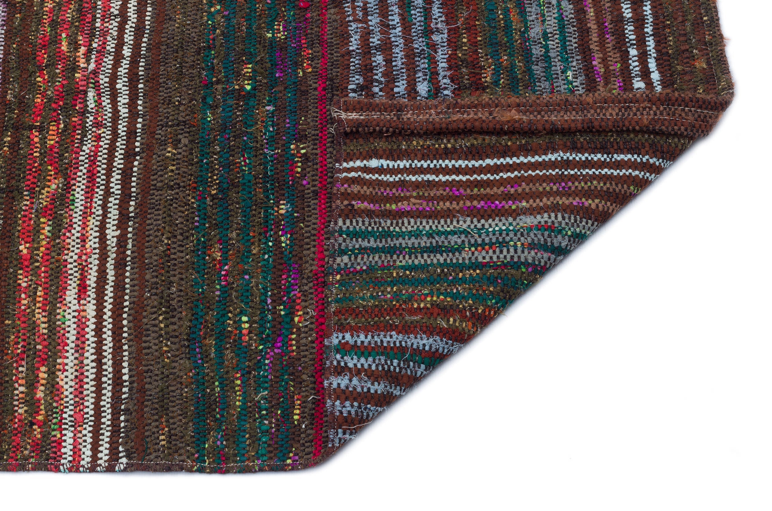 Girit Brown Striped Wool Handmade Area Rug 4'7" x 6'8"
