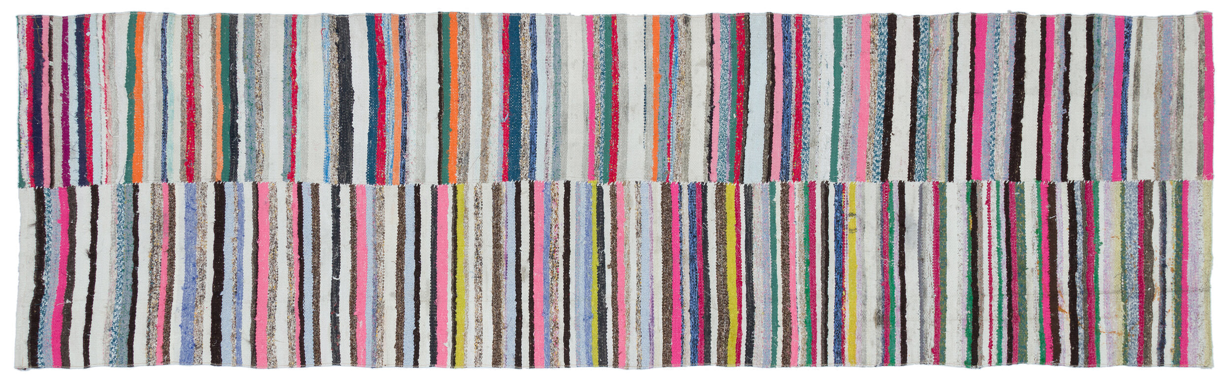 Girit Beige Striped Wool Handmade Area Rug 3'3" x 10'9"