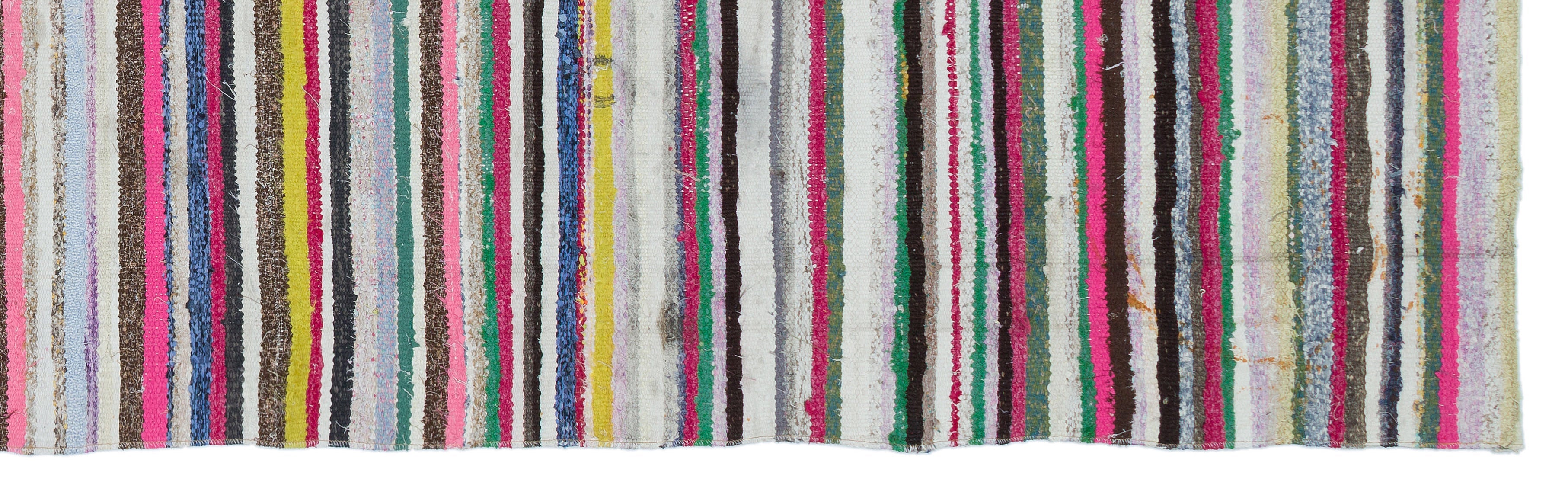 Girit Beige Striped Wool Handmade Area Rug 3'3" x 10'9"