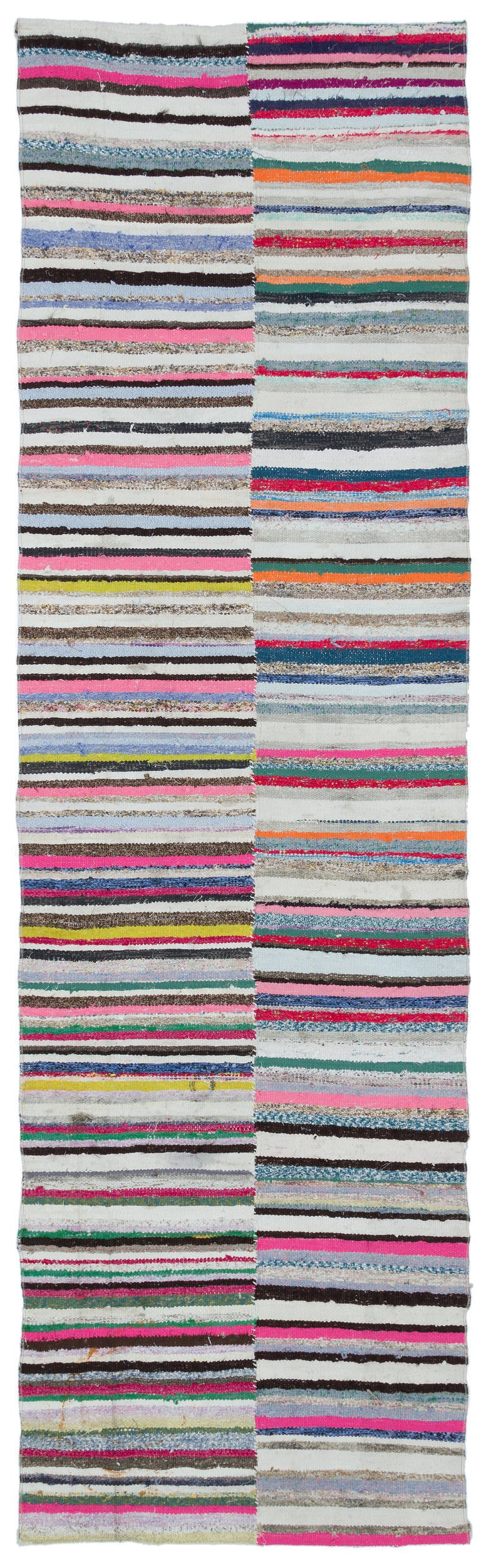 Girit Beige Striped Wool Handmade Area Rug 3'3" x 10'9"