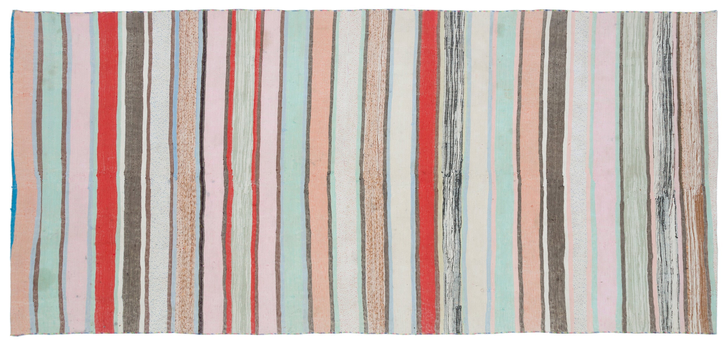 Girit Beige Striped Wool Handmade Area Rug 4'10" x 10'10"