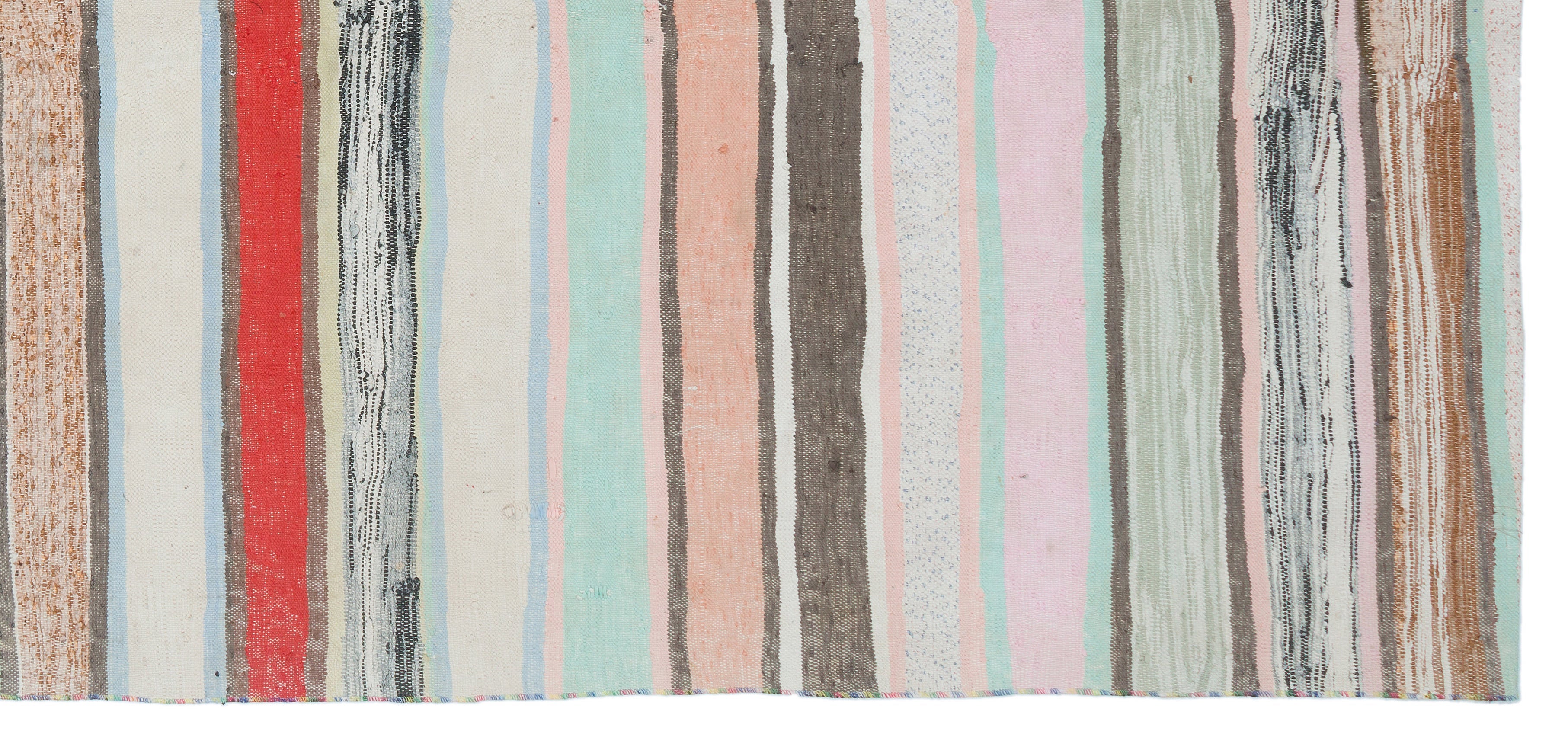 Girit Beige Striped Wool Handmade Area Rug 4'10" x 10'10"