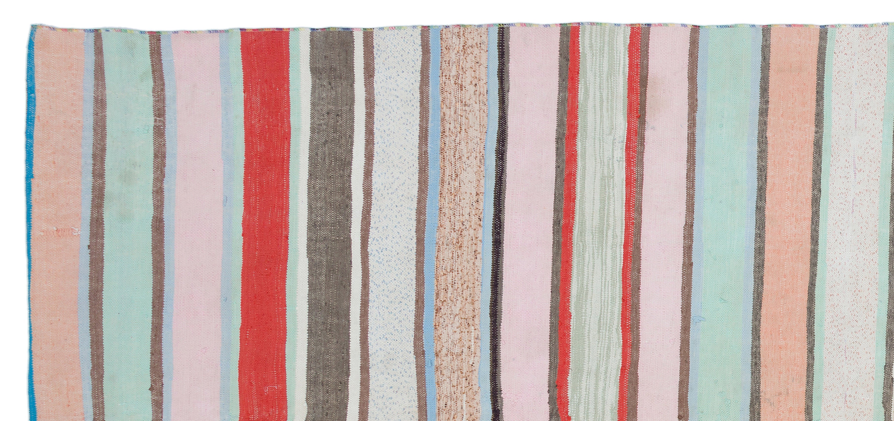 Girit Beige Striped Wool Handmade Area Rug 4'10" x 10'10"
