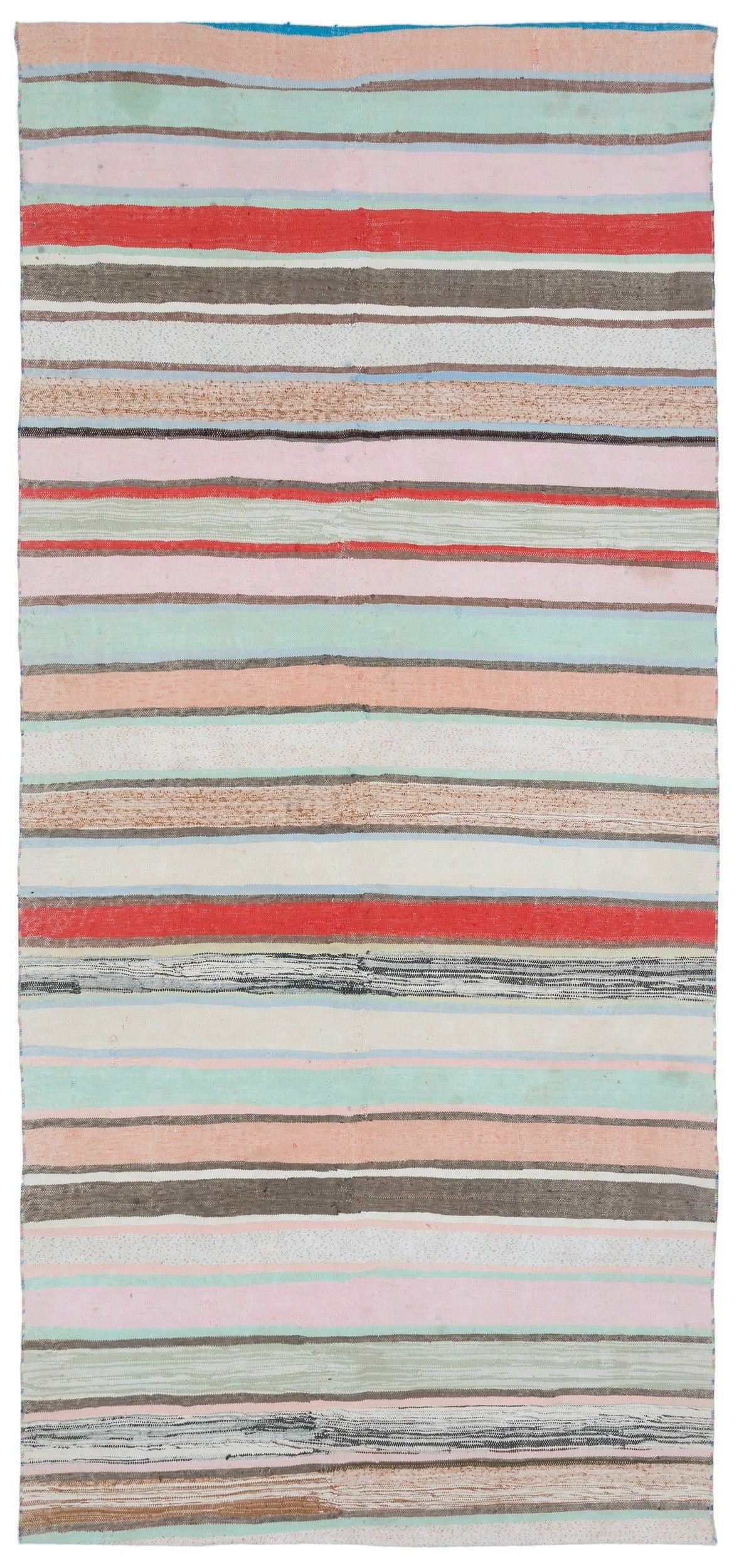 Girit Beige Striped Wool Handmade Area Rug 4'10" x 10'10"