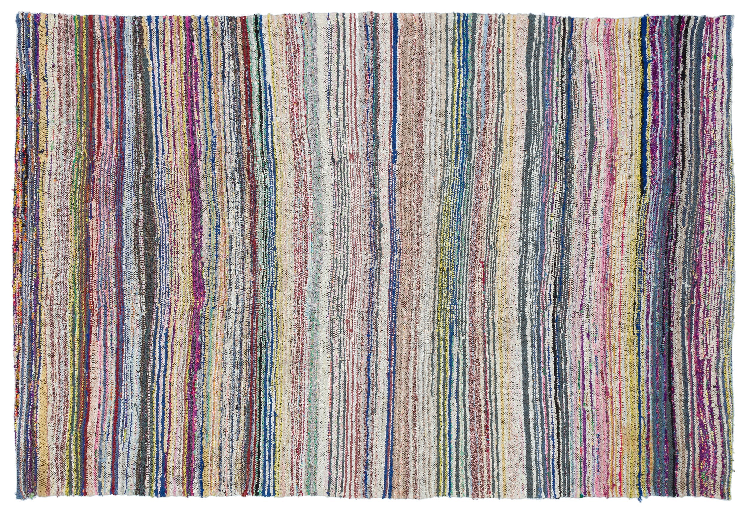 Girit Beige Striped Wool Handmade Area Rug 5'3" x 7'7"