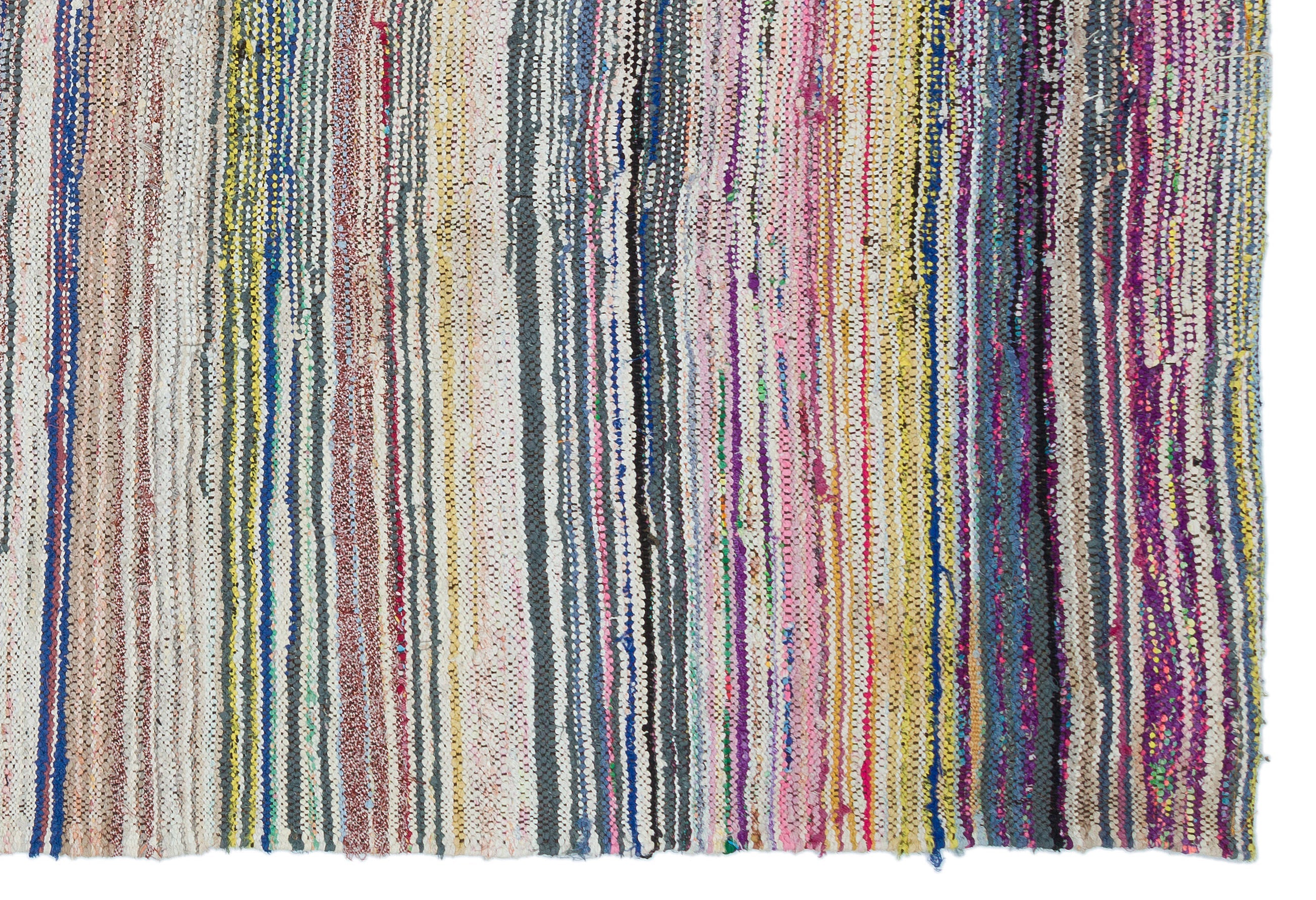 Girit Beige Striped Wool Handmade Area Rug 5'3" x 7'7"