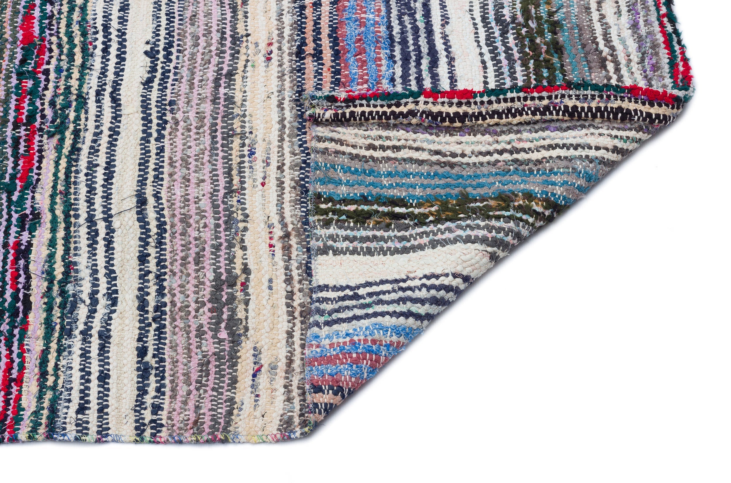 Girit Grey Striped Wool Handmade Area Rug 4'2" x 8'6"