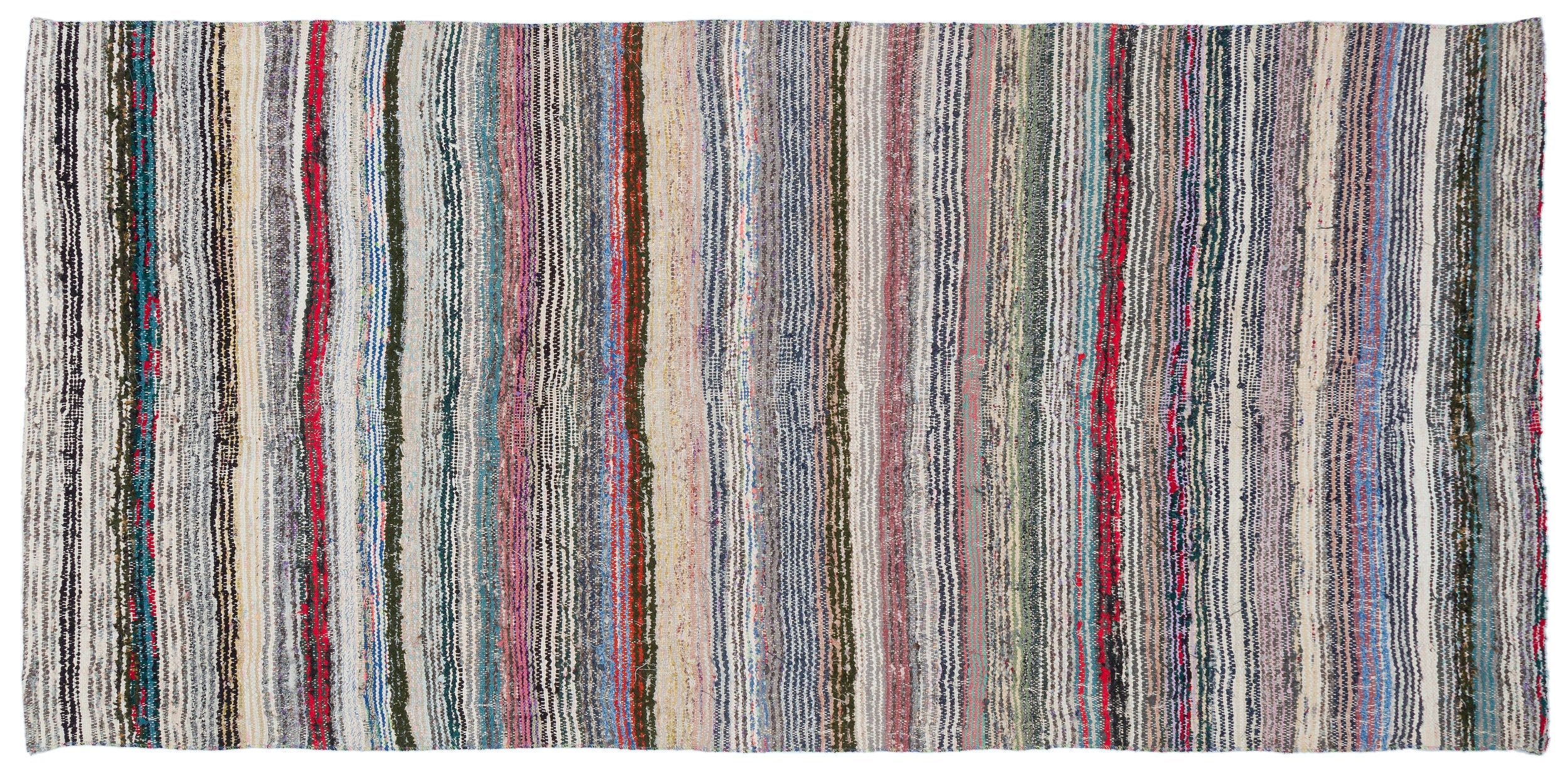 Girit Grey Striped Wool Handmade Area Rug 4'2" x 8'6"