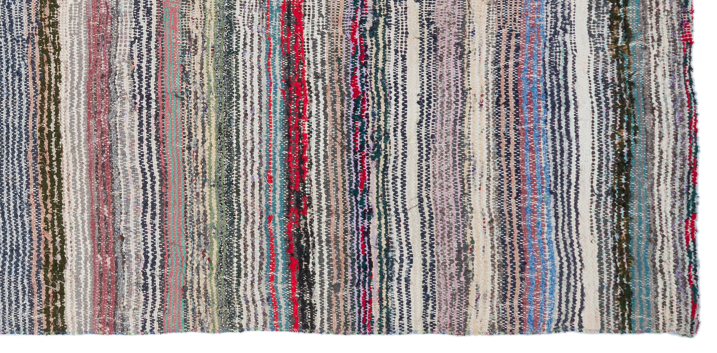 Girit Grey Striped Wool Handmade Area Rug 4'2" x 8'6"