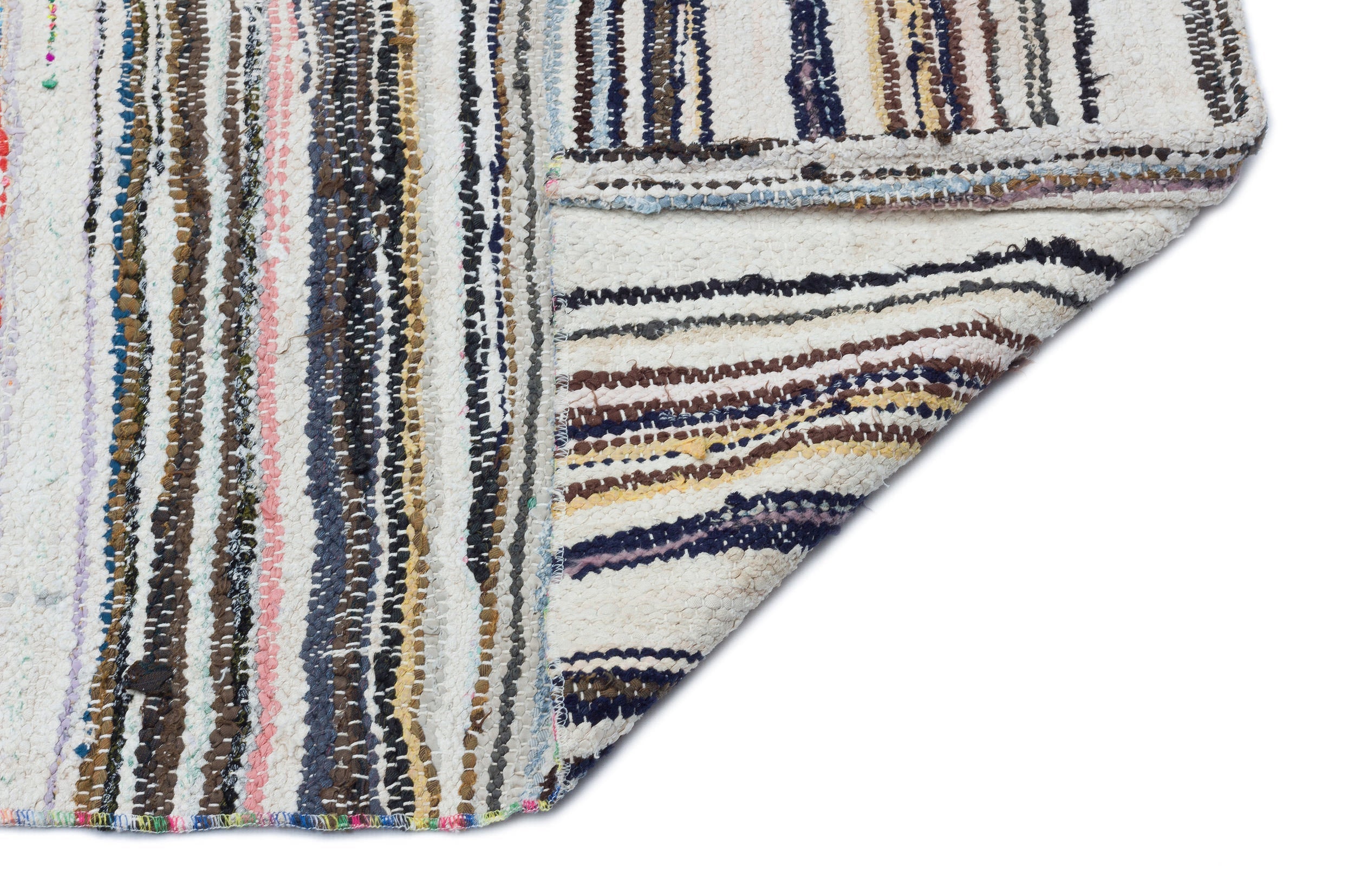 Girit Beige Striped Wool Handmade Area Rug 5'7" x 10'7"