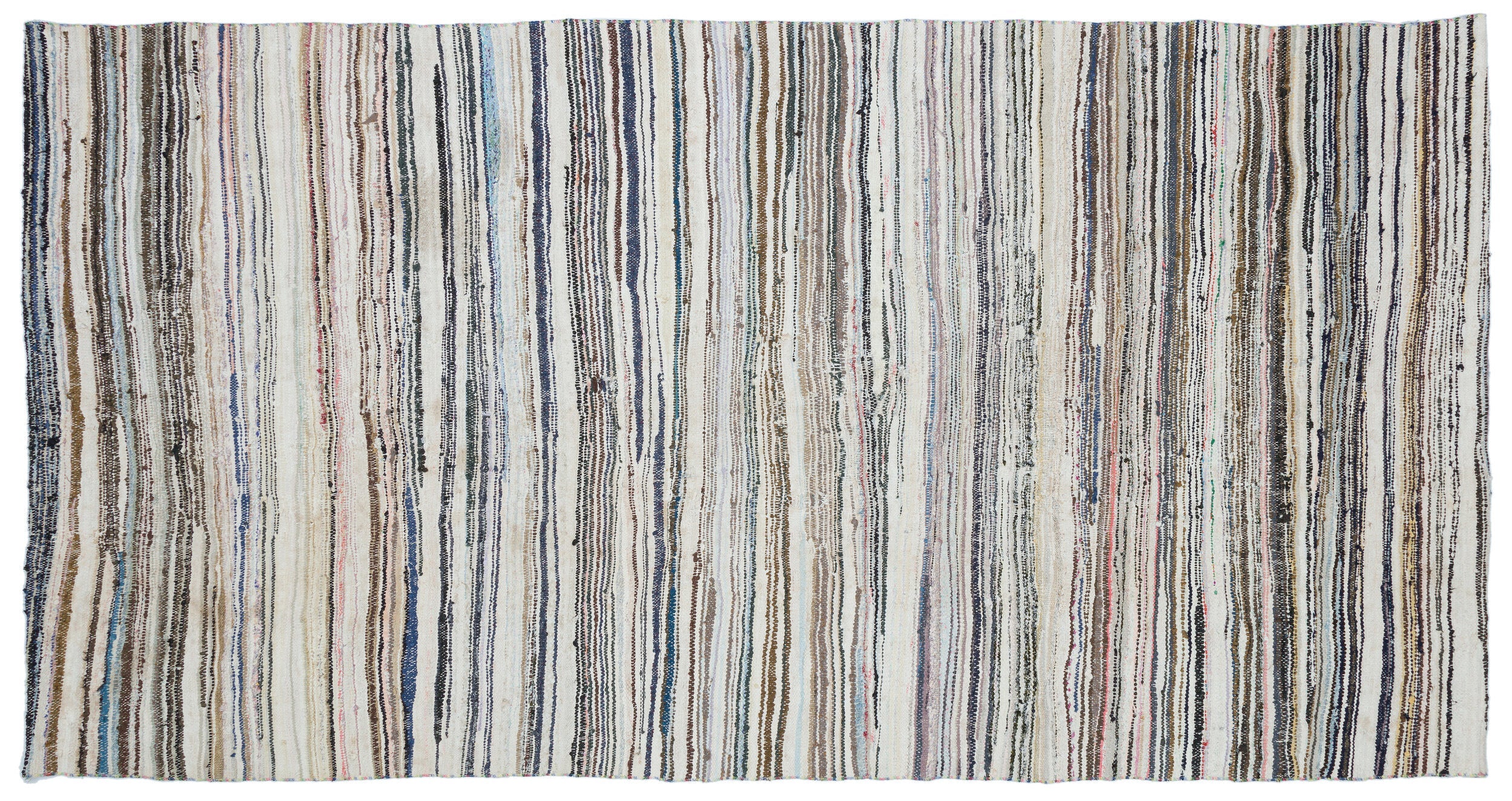 Girit Beige Striped Wool Handmade Area Rug 5'7" x 10'7"
