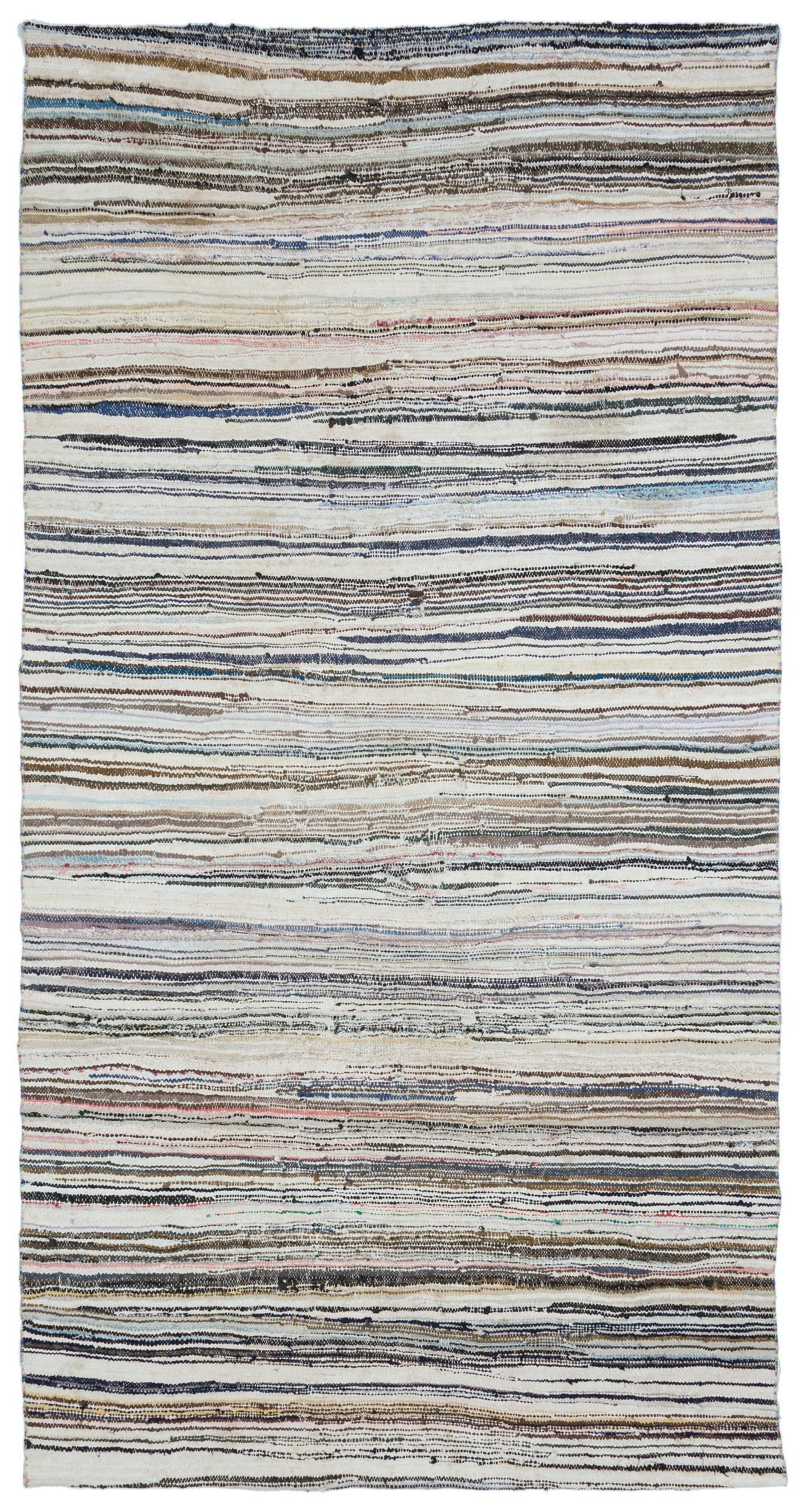 Girit Beige Striped Wool Handmade Area Rug 5'7" x 10'7"