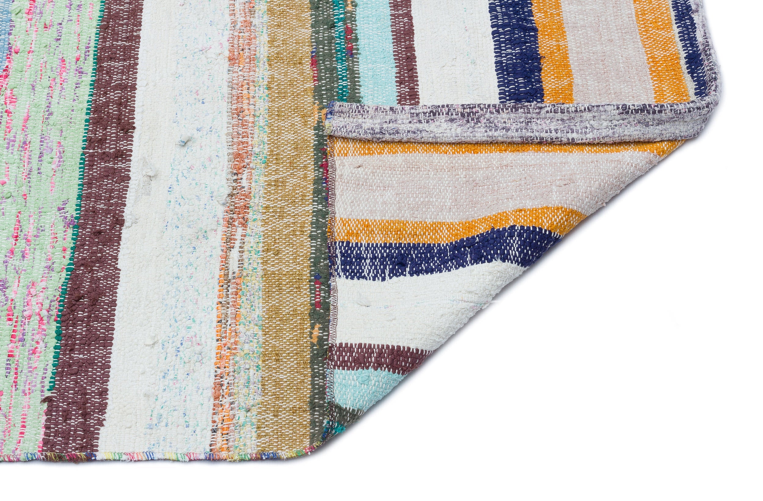 Girit Beige Striped Wool Handmade Area Rug 5'8" x 7'1"