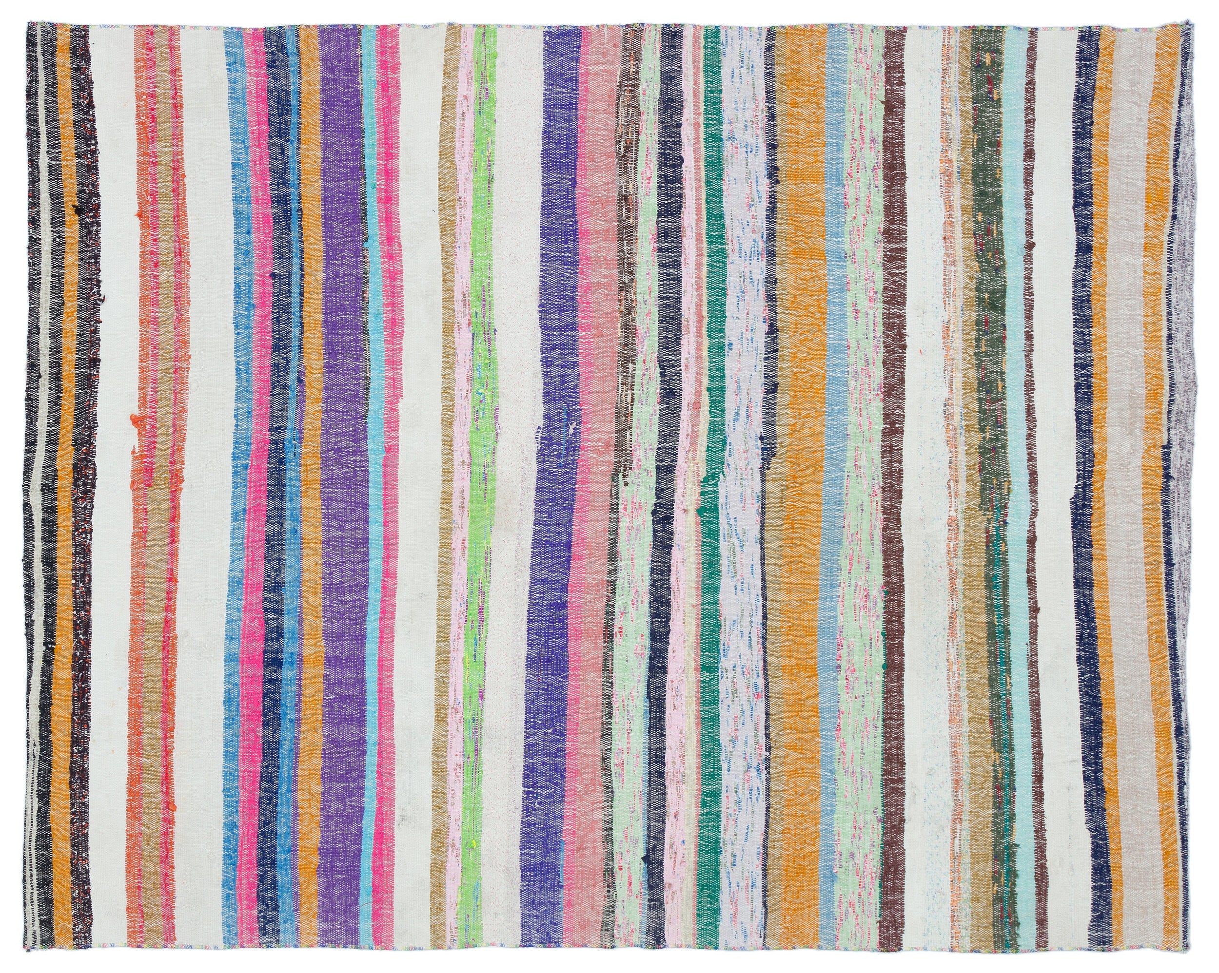 Girit Beige Striped Wool Handmade Area Rug 5'8" x 7'1"