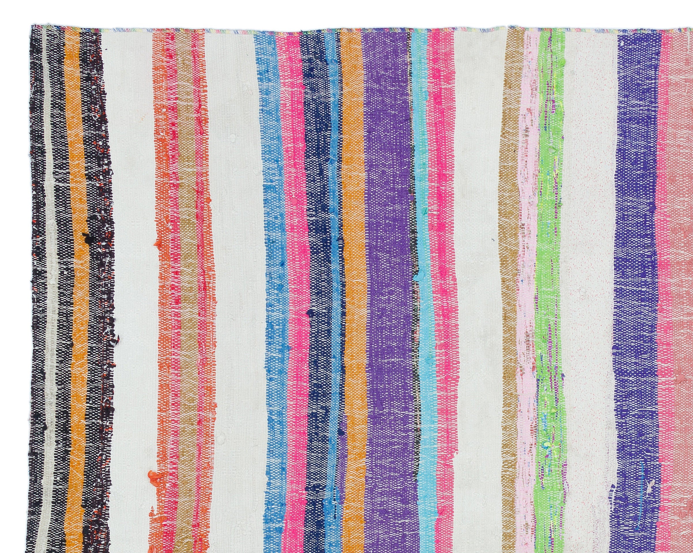 Girit Beige Striped Wool Handmade Area Rug 5'8" x 7'1"