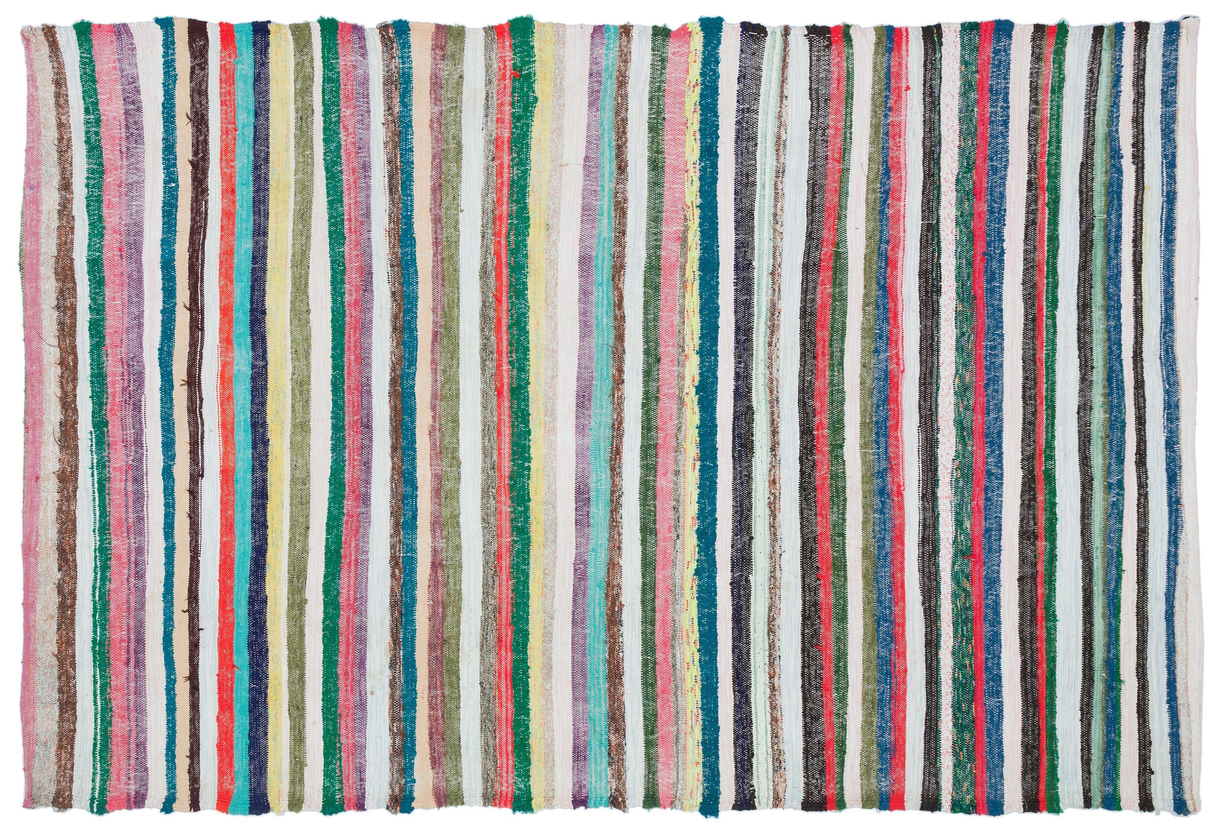 Girit Beige Striped Wool Handmade Area Rug 5'3" x 7'7"