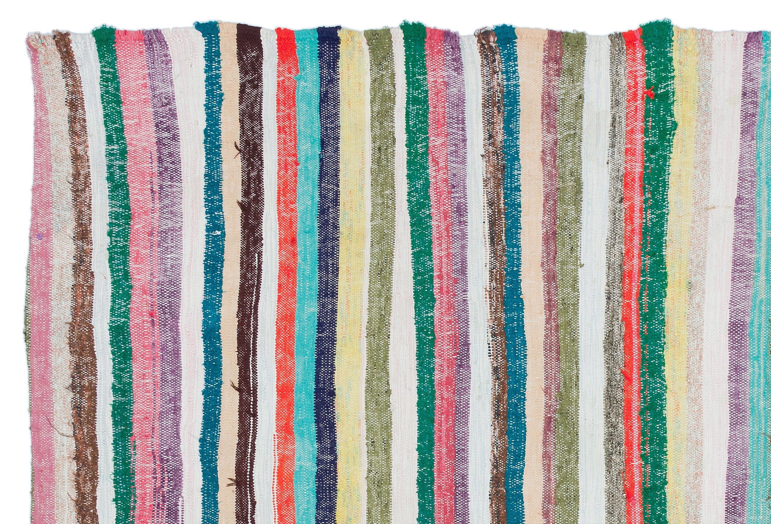Girit Beige Striped Wool Handmade Area Rug 5'3" x 7'7"