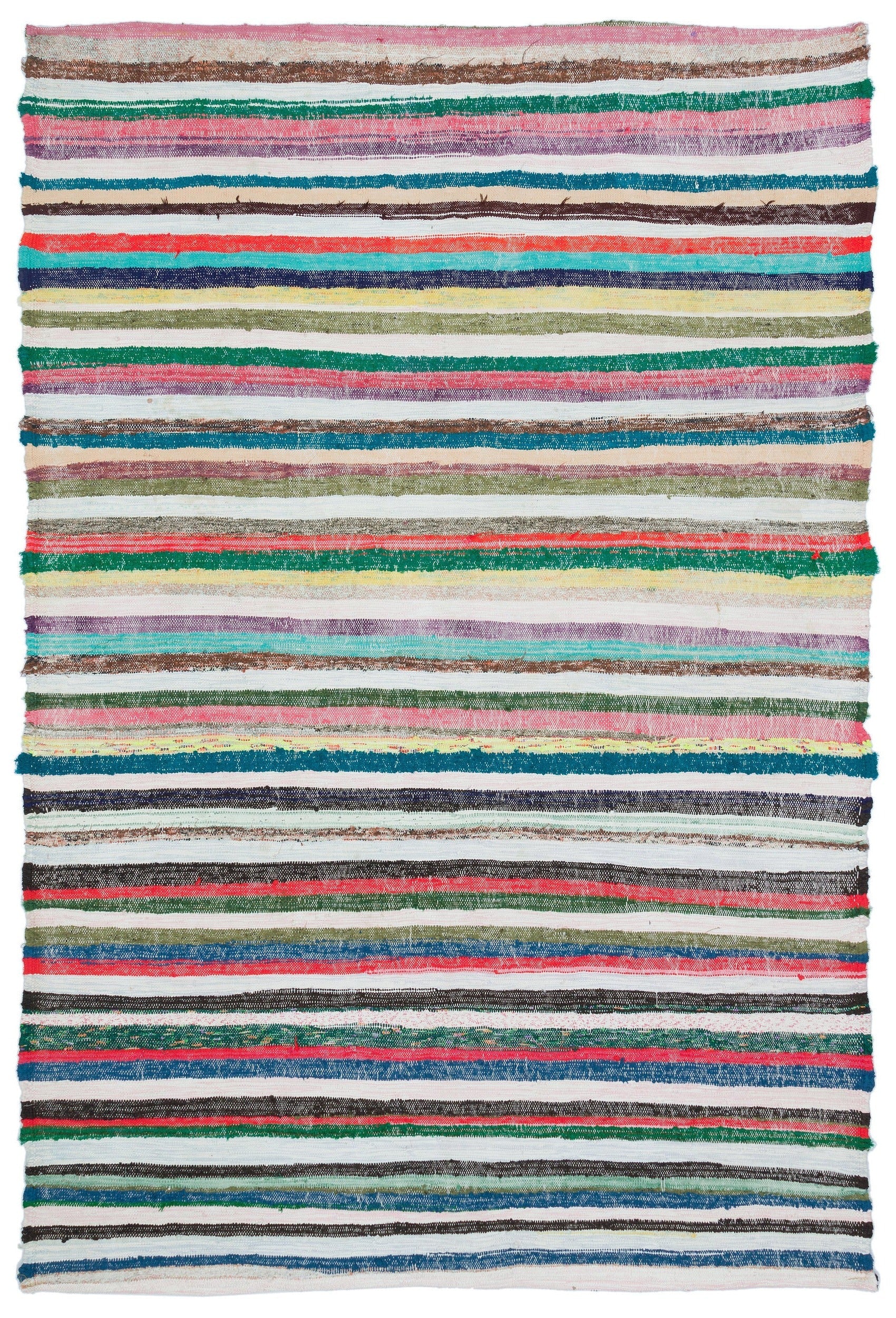 Girit Beige Striped Wool Handmade Area Rug 5'3" x 7'7"
