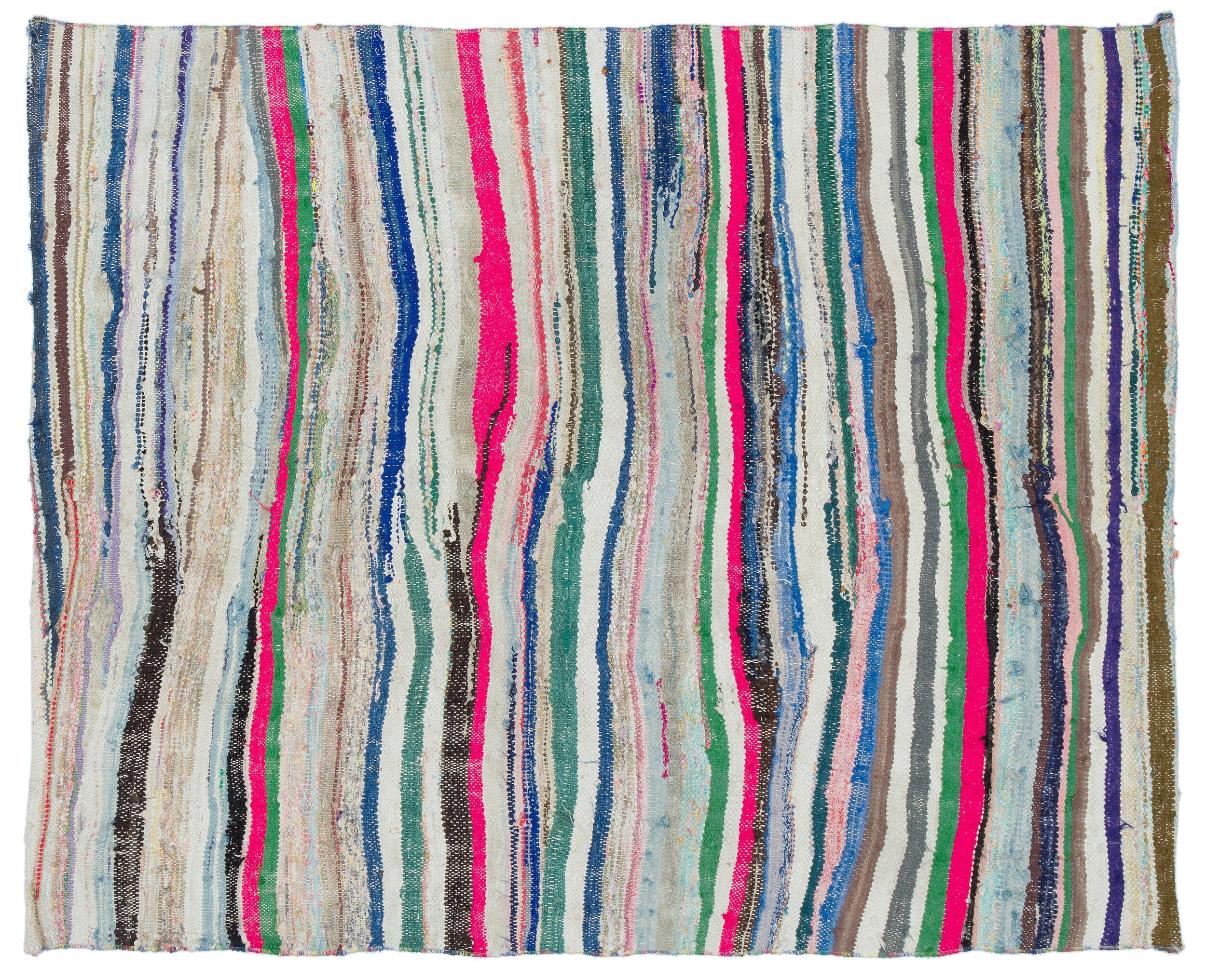 Girit White Striped Wool Handmade Area Rug 4'8" x 6'0"