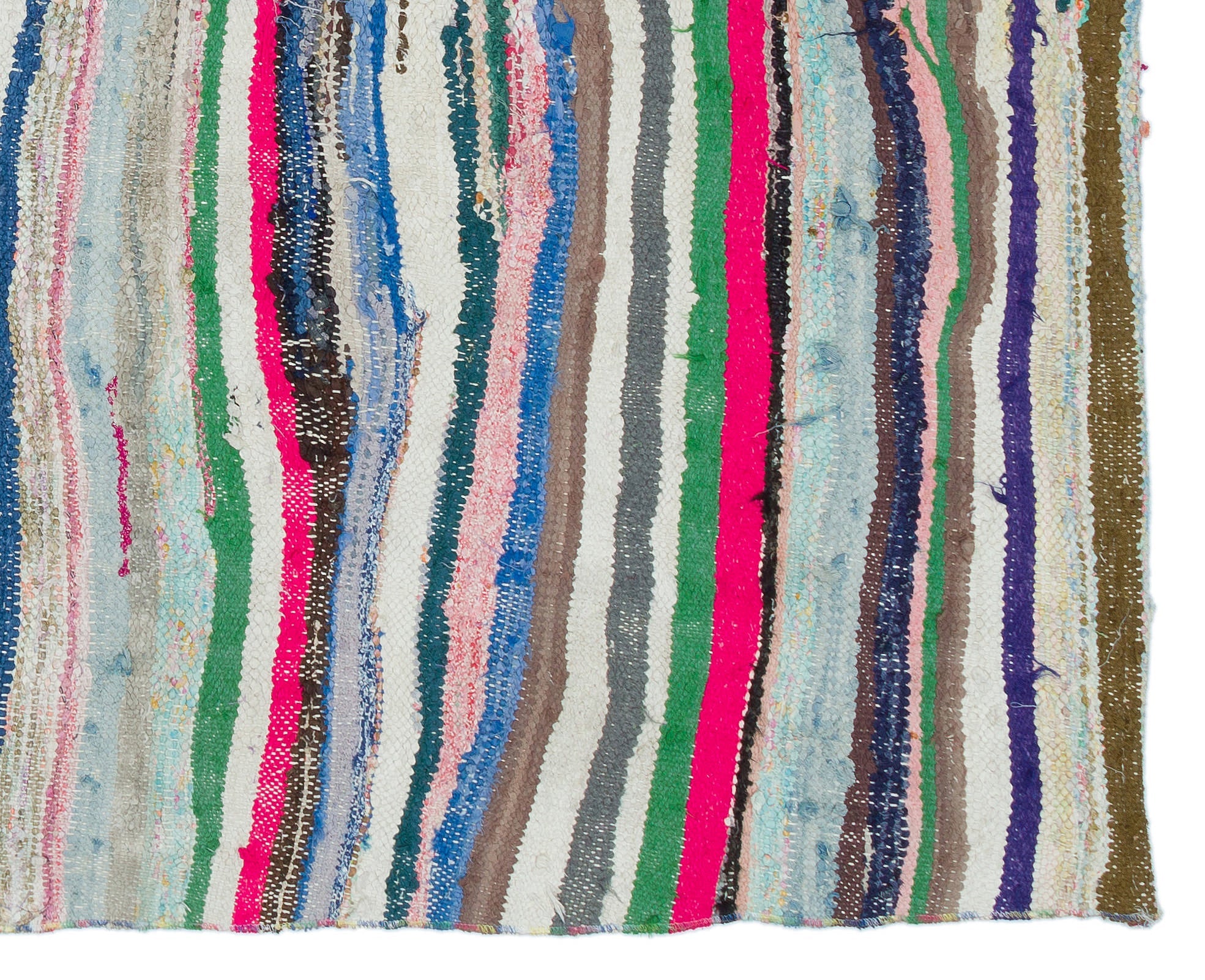 Girit White Striped Wool Handmade Area Rug 4'8" x 6'0"