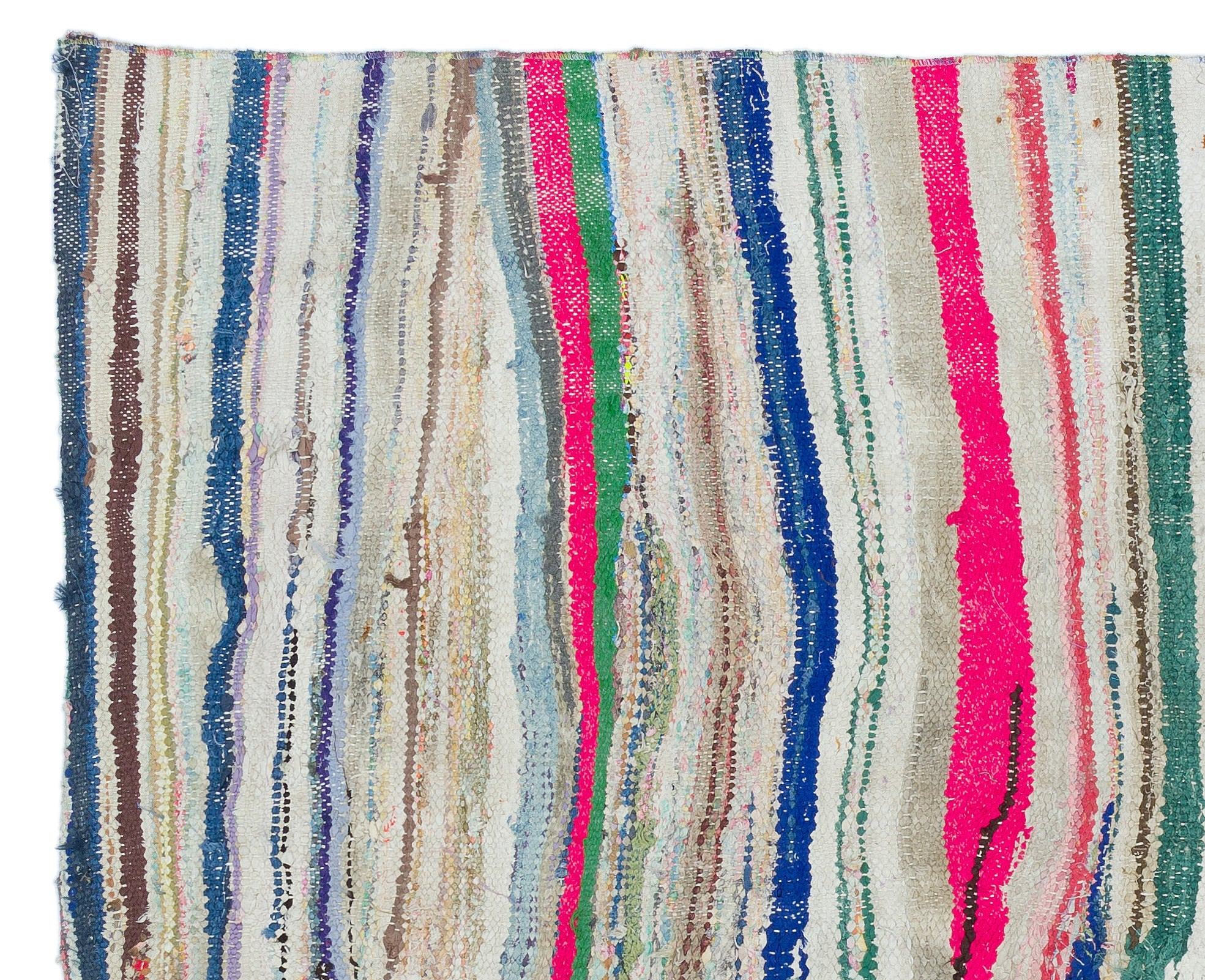 Girit White Striped Wool Handmade Area Rug 4'8" x 6'0"