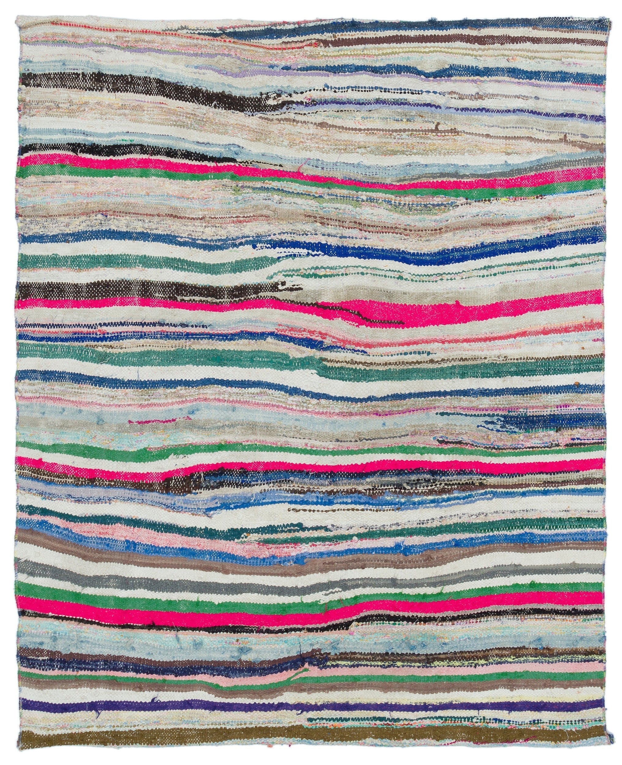 Girit White Striped Wool Handmade Area Rug 4'8" x 6'0"