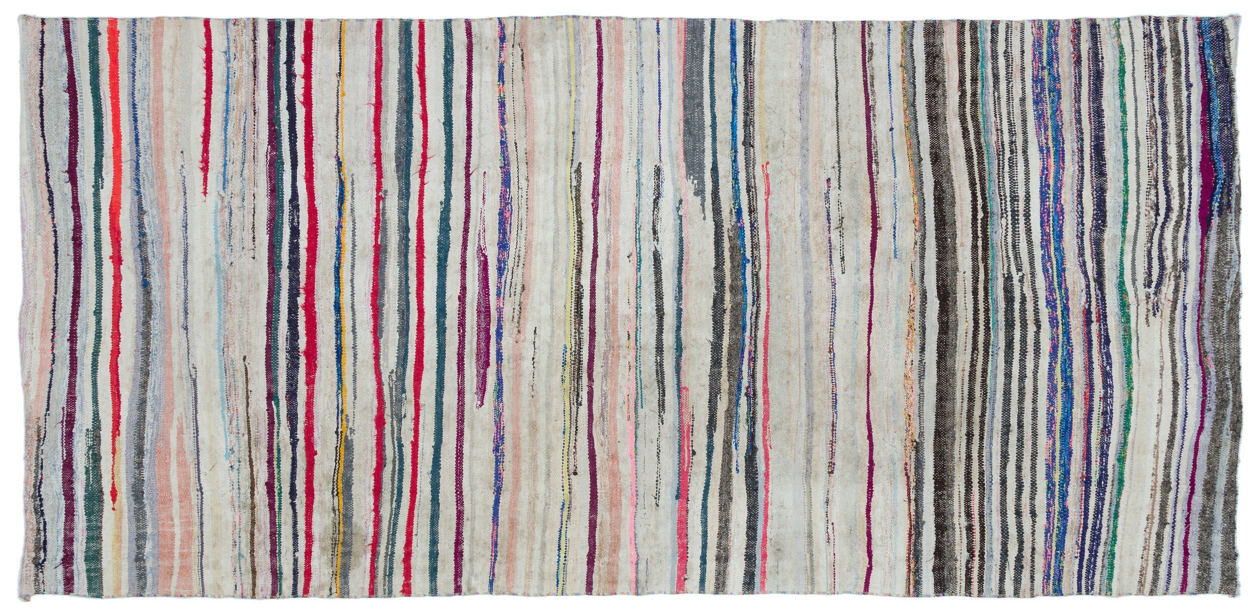 Girit Beige Striped Wool Handmade Area Rug 5'2" x 10'4"