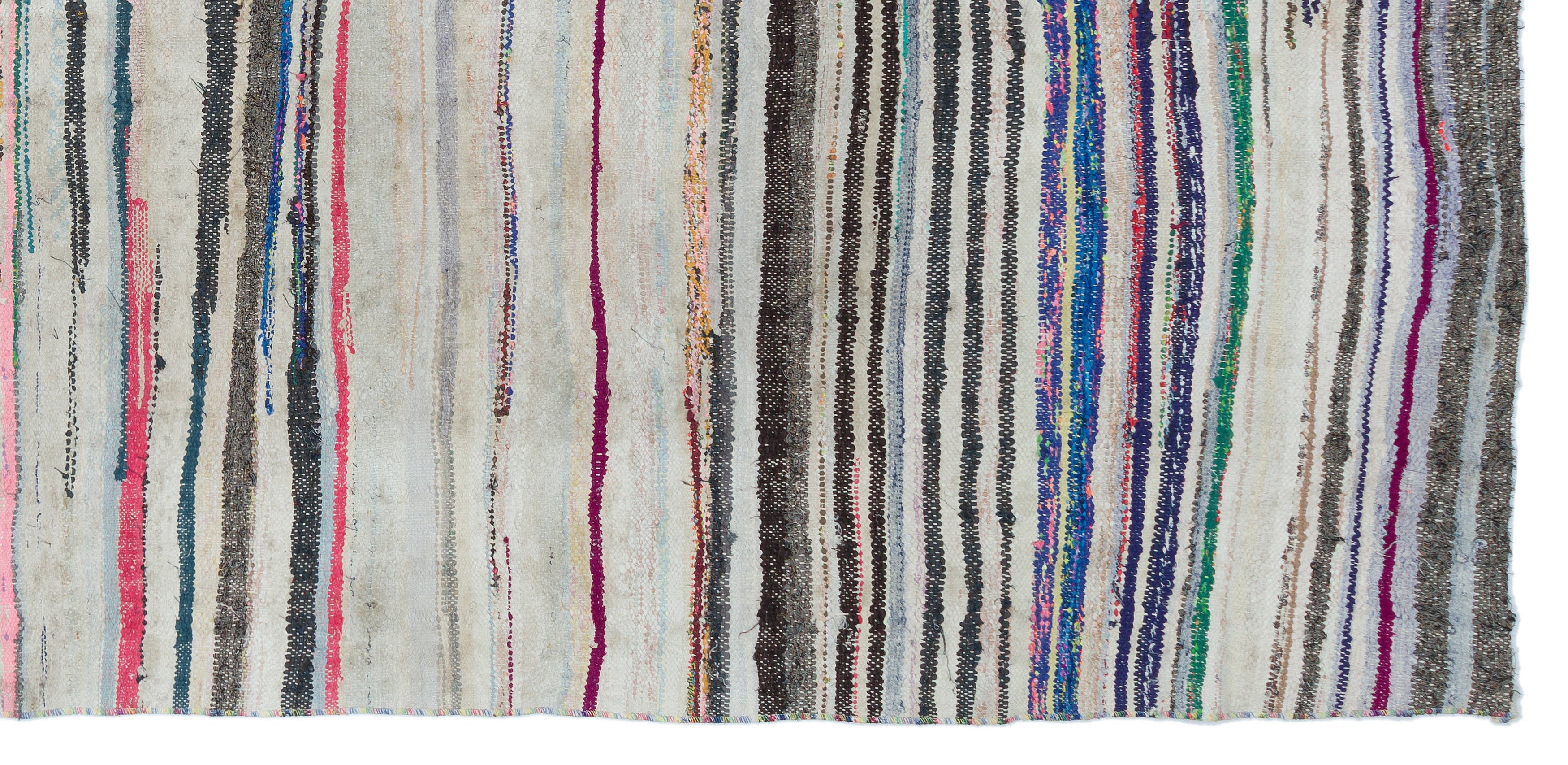 Girit Beige Striped Wool Handmade Area Rug 5'2" x 10'4"