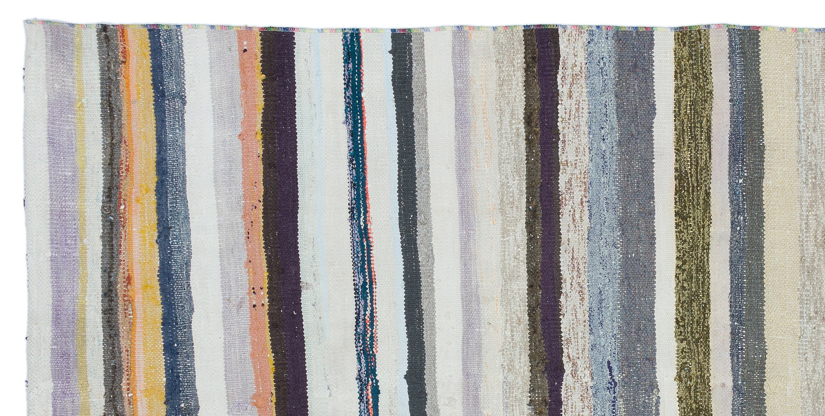 Girit Beige Striped Wool Handmade Area Rug 4'1" x 8'3"