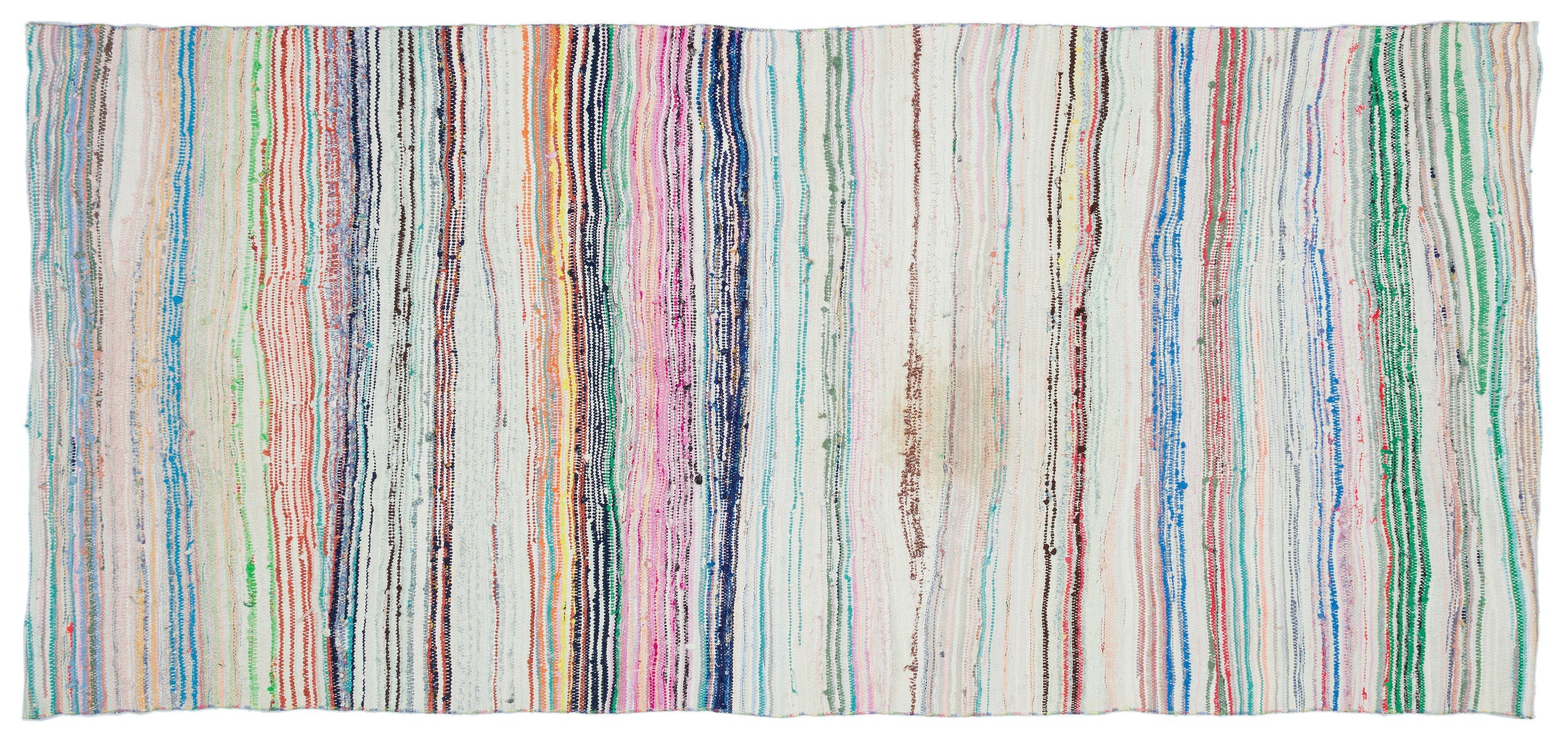 Girit Beige Striped Wool Handmade Area Rug 4'10" x 9'1"