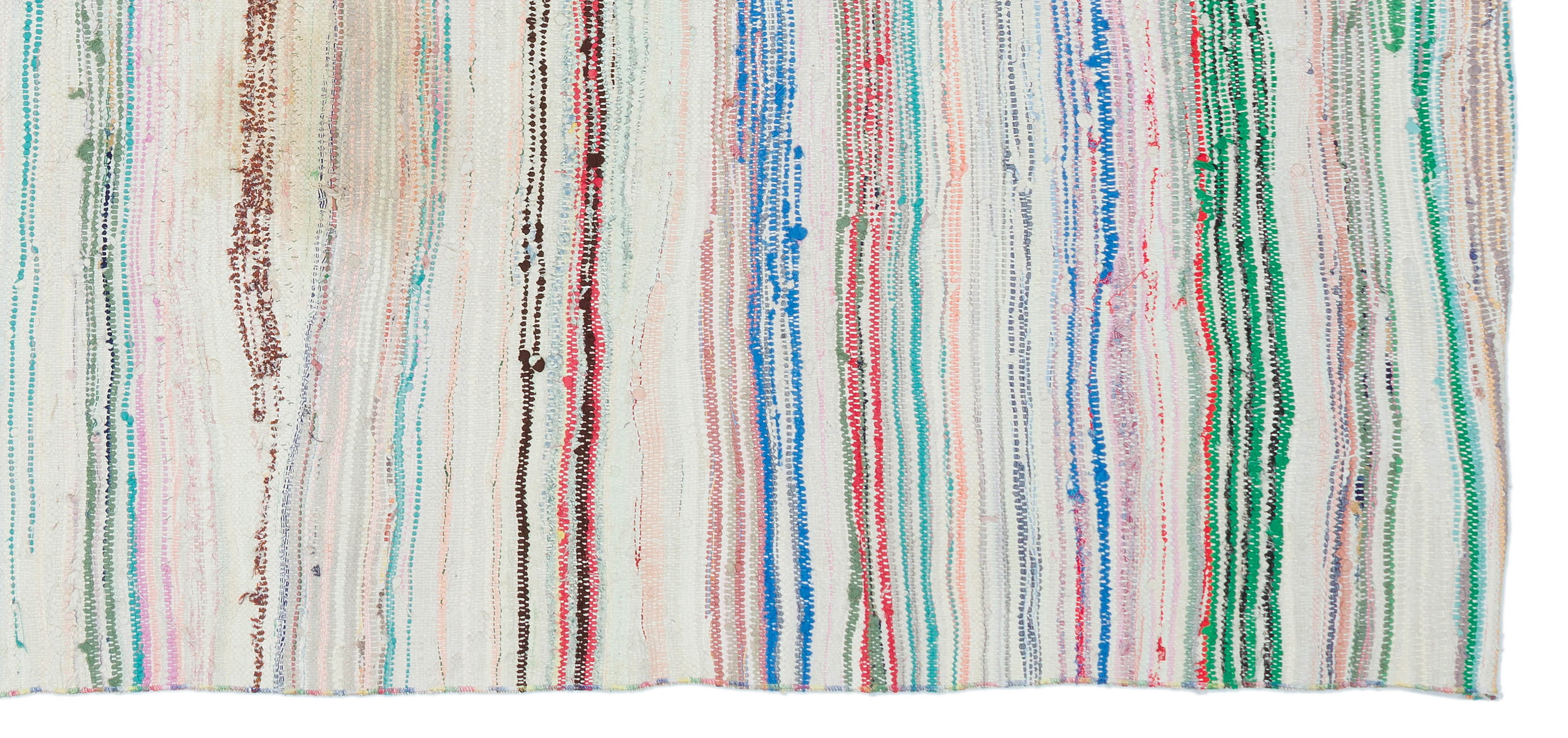 Girit Beige Striped Wool Handmade Area Rug 4'10" x 9'1"