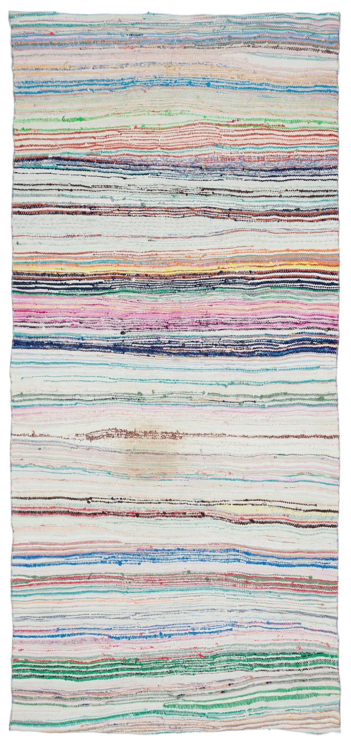 Girit Beige Striped Wool Handmade Area Rug 4'10" x 9'1"